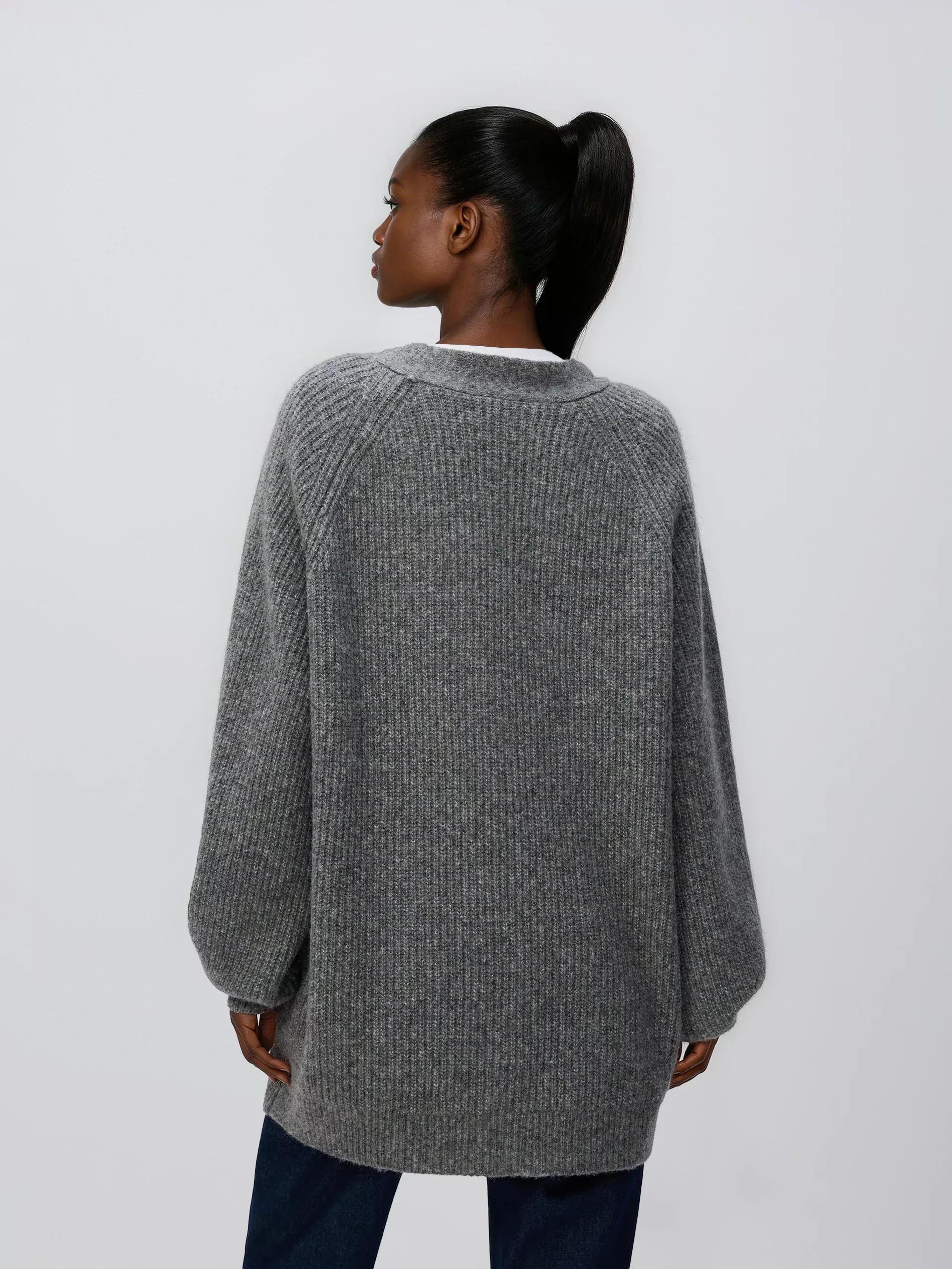 Grey Wool Blend Cardigan, Grey, medium