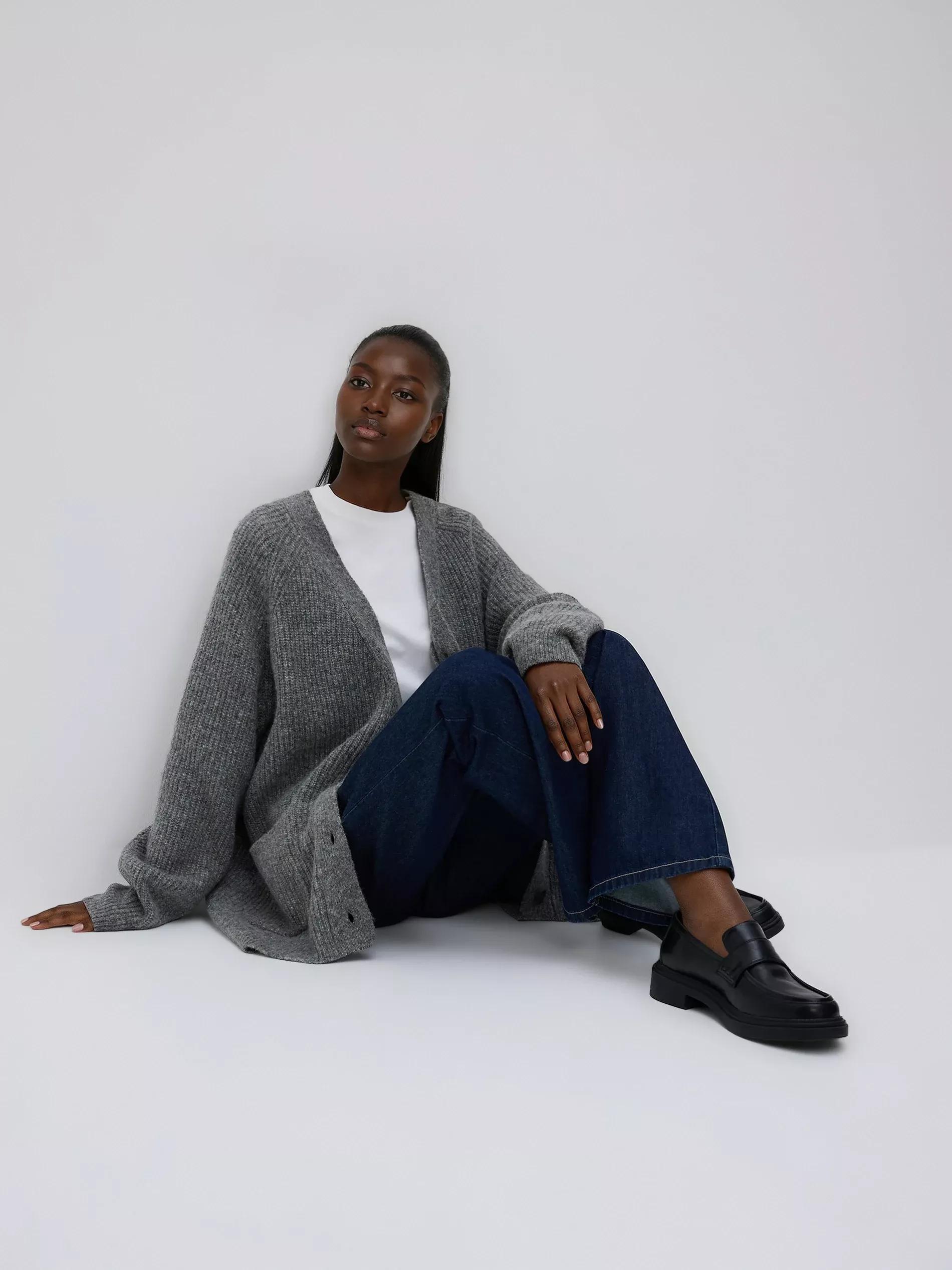 Grey Wool Blend Cardigan, Grey, large image number 3