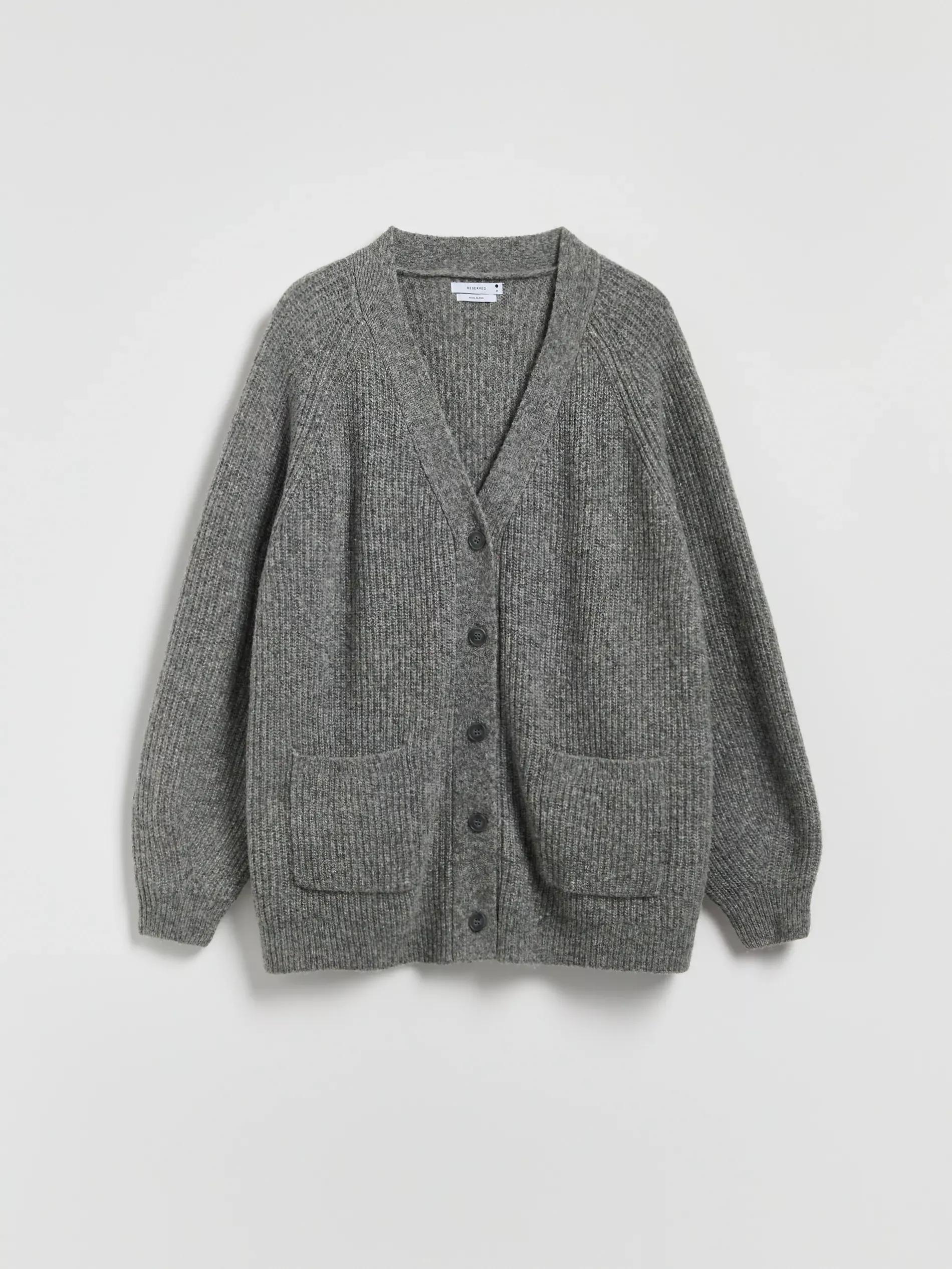 Grey Wool Blend Cardigan, Grey, large image number 4