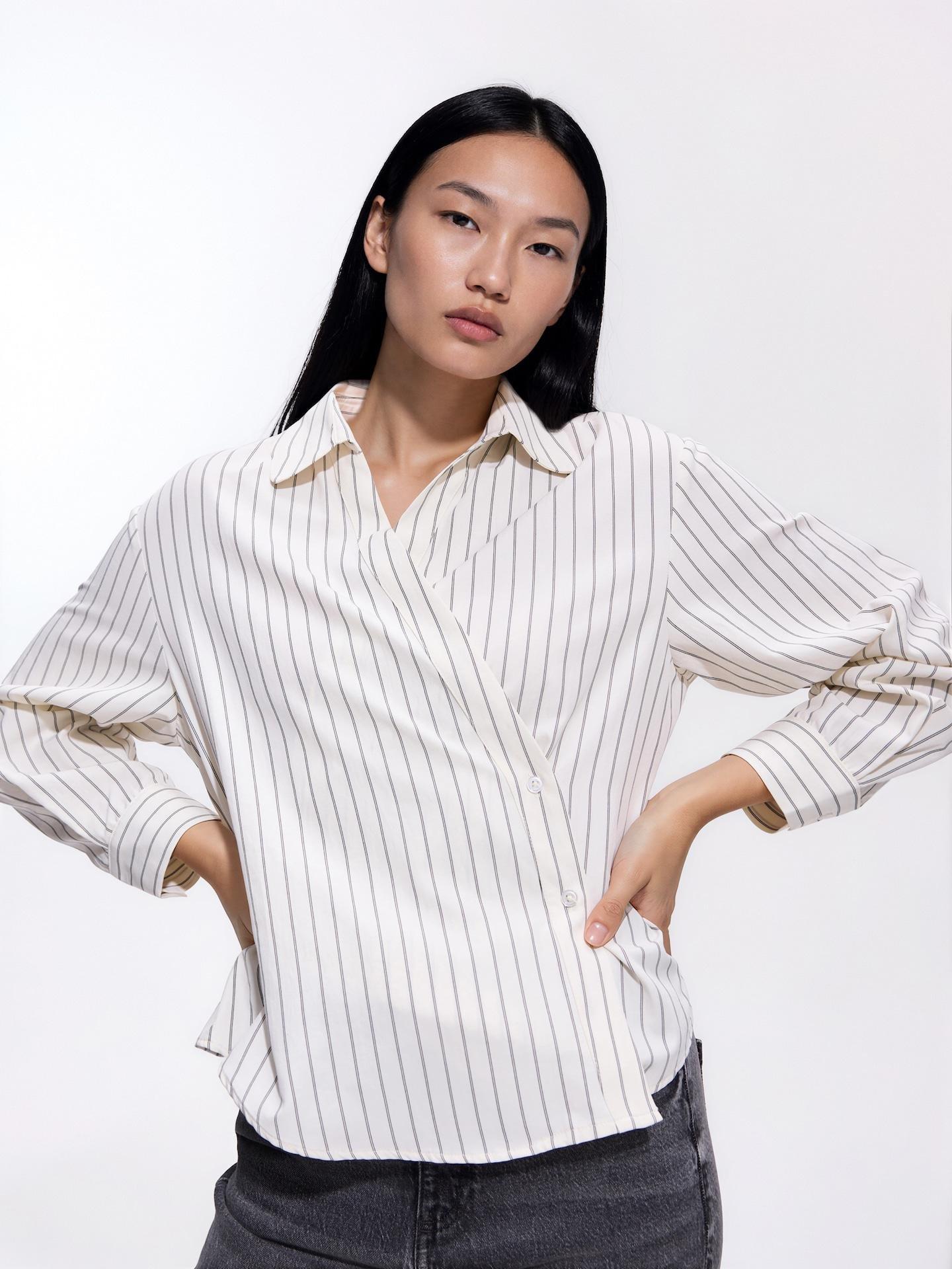 Cream Shirt With Asymmetric Fastening, Ivory, large image number 0