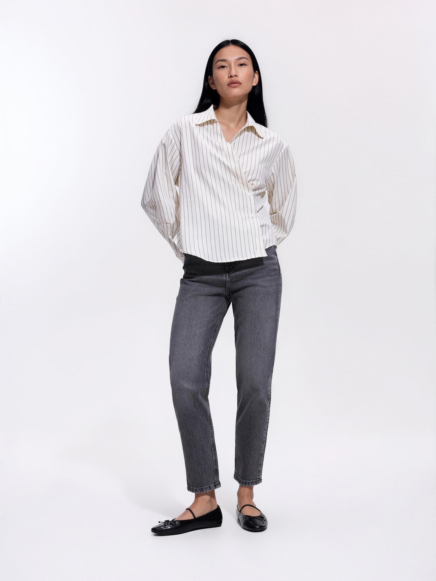 Cream Shirt With Asymmetric Fastening, Ivory, large image number 1