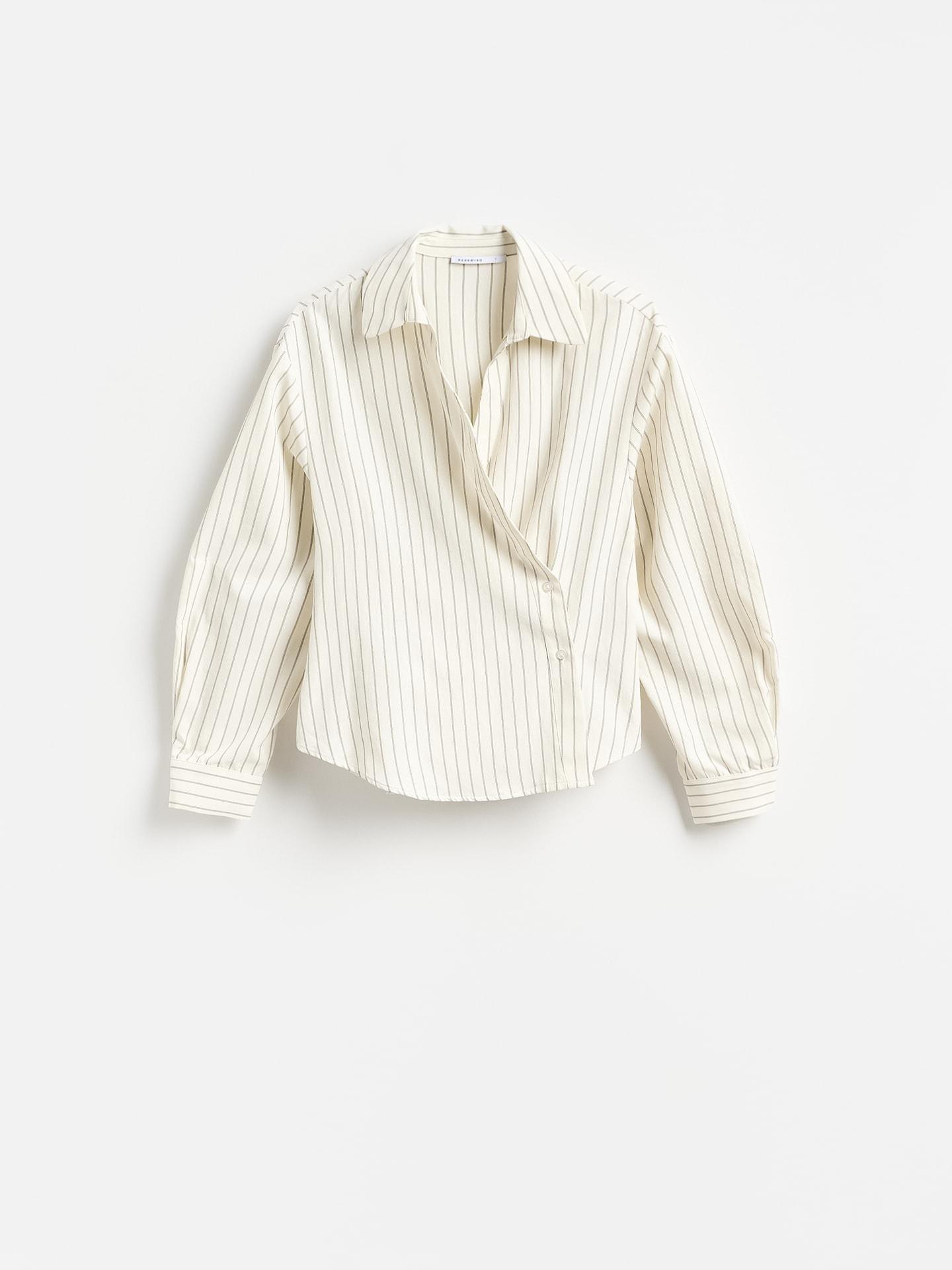 Cream Shirt With Asymmetric Fastening, Ivory, large image number 3