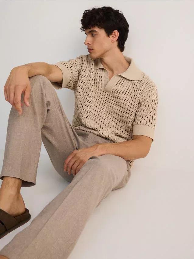 Beige Blended Chino Trousers, , large image number 0