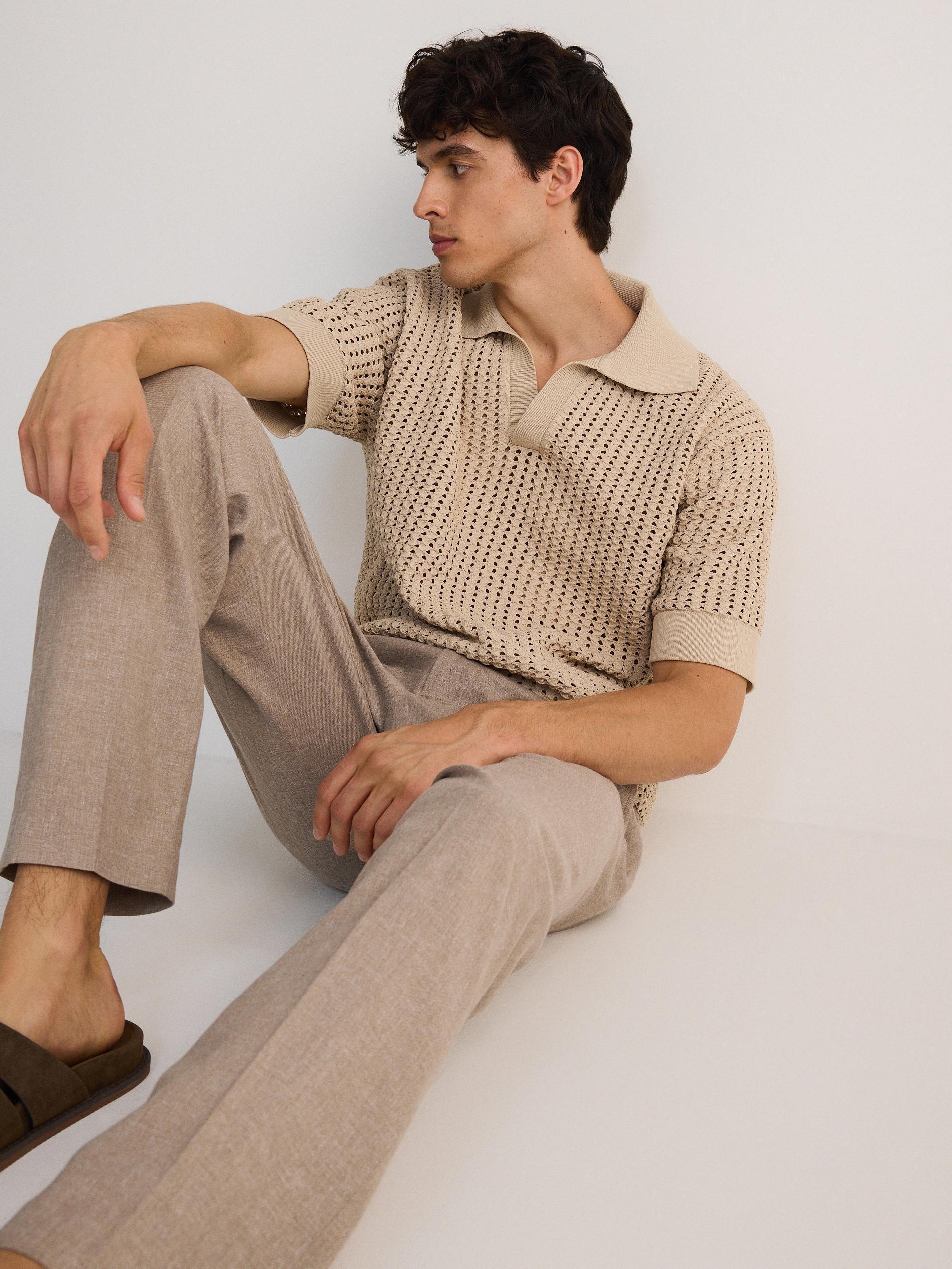 Beige Blended Chino Trousers, , large image number 1