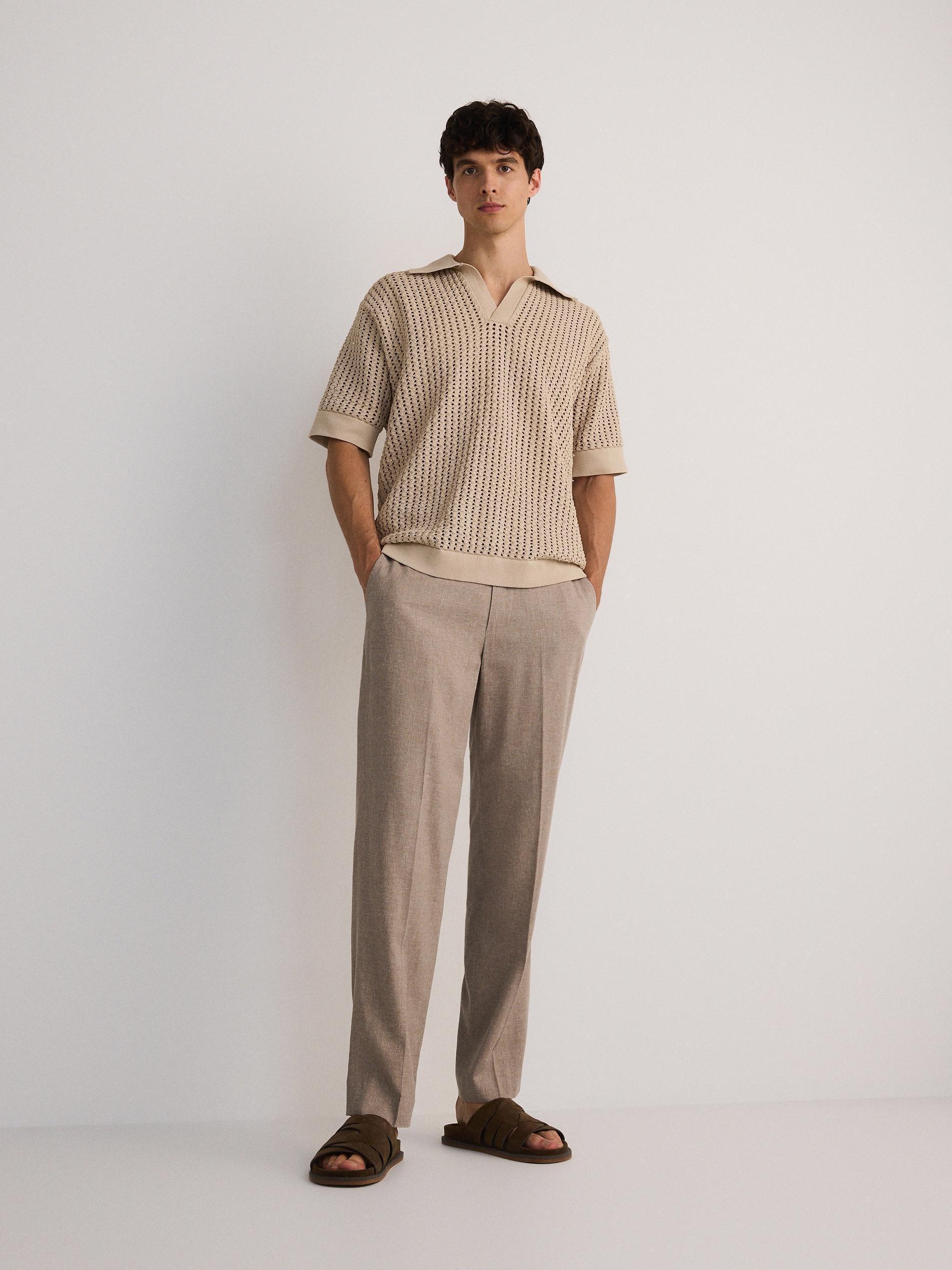 Beige Blended Chino Trousers, , large image number 3