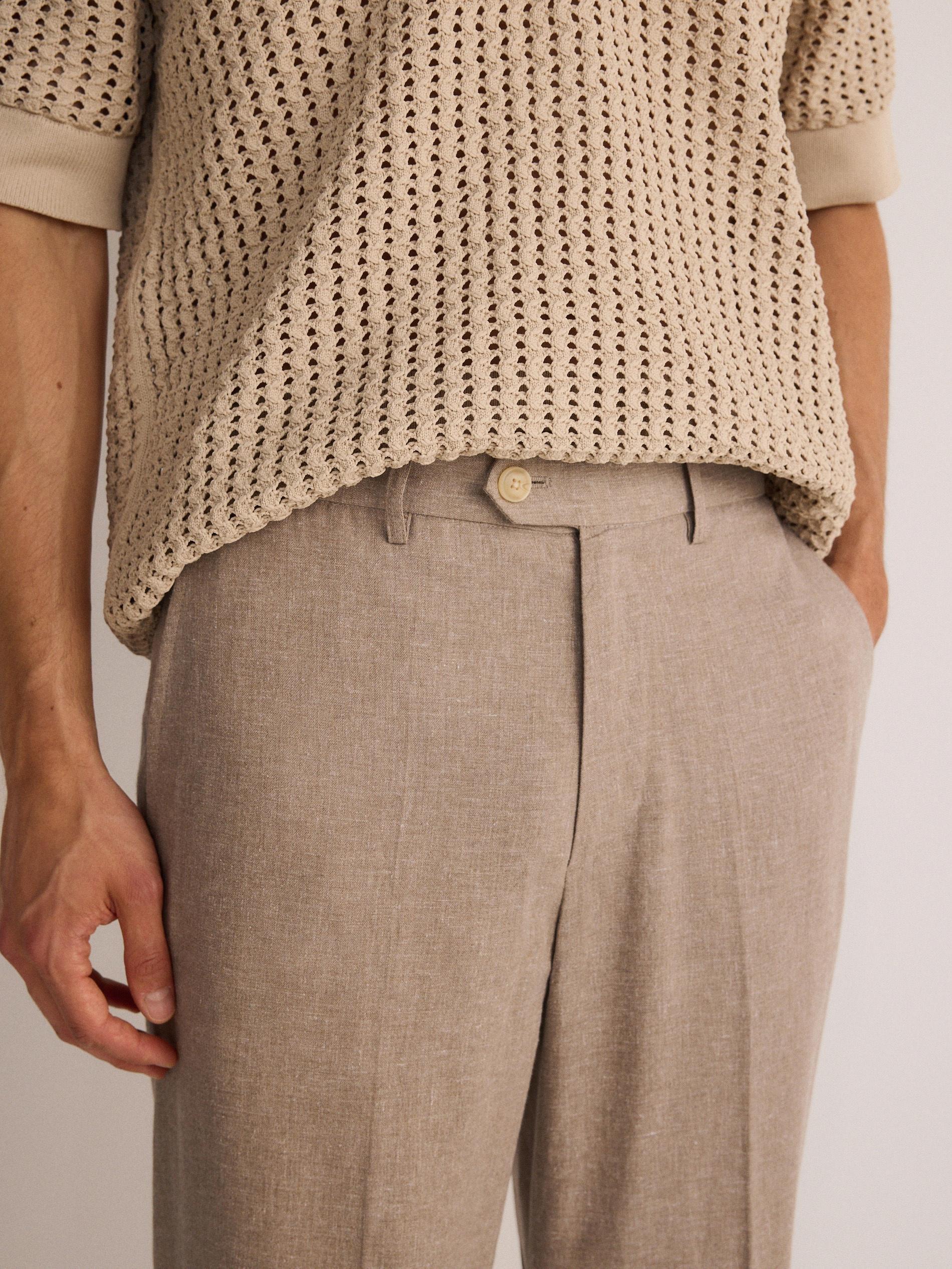 Beige Blended Chino Trousers, , large image number 4