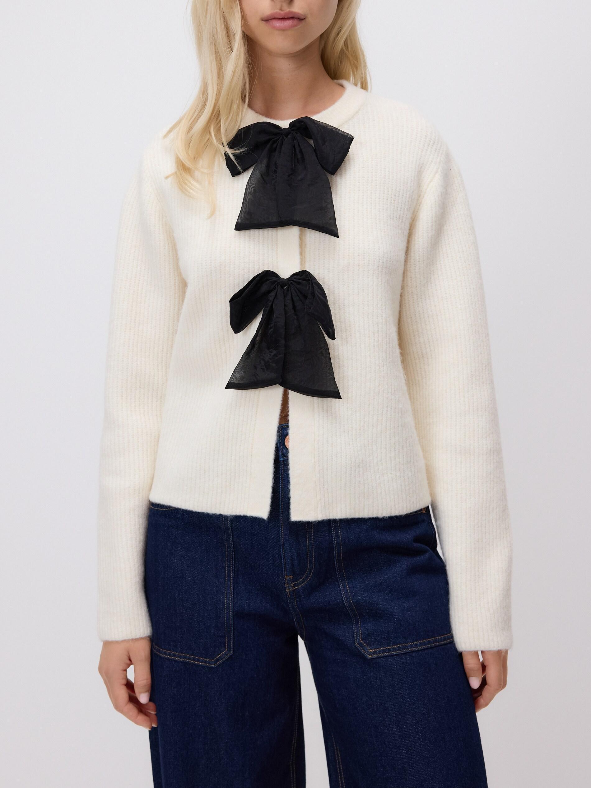 Beige Cardigan With Bows, Ivory, large image number 1