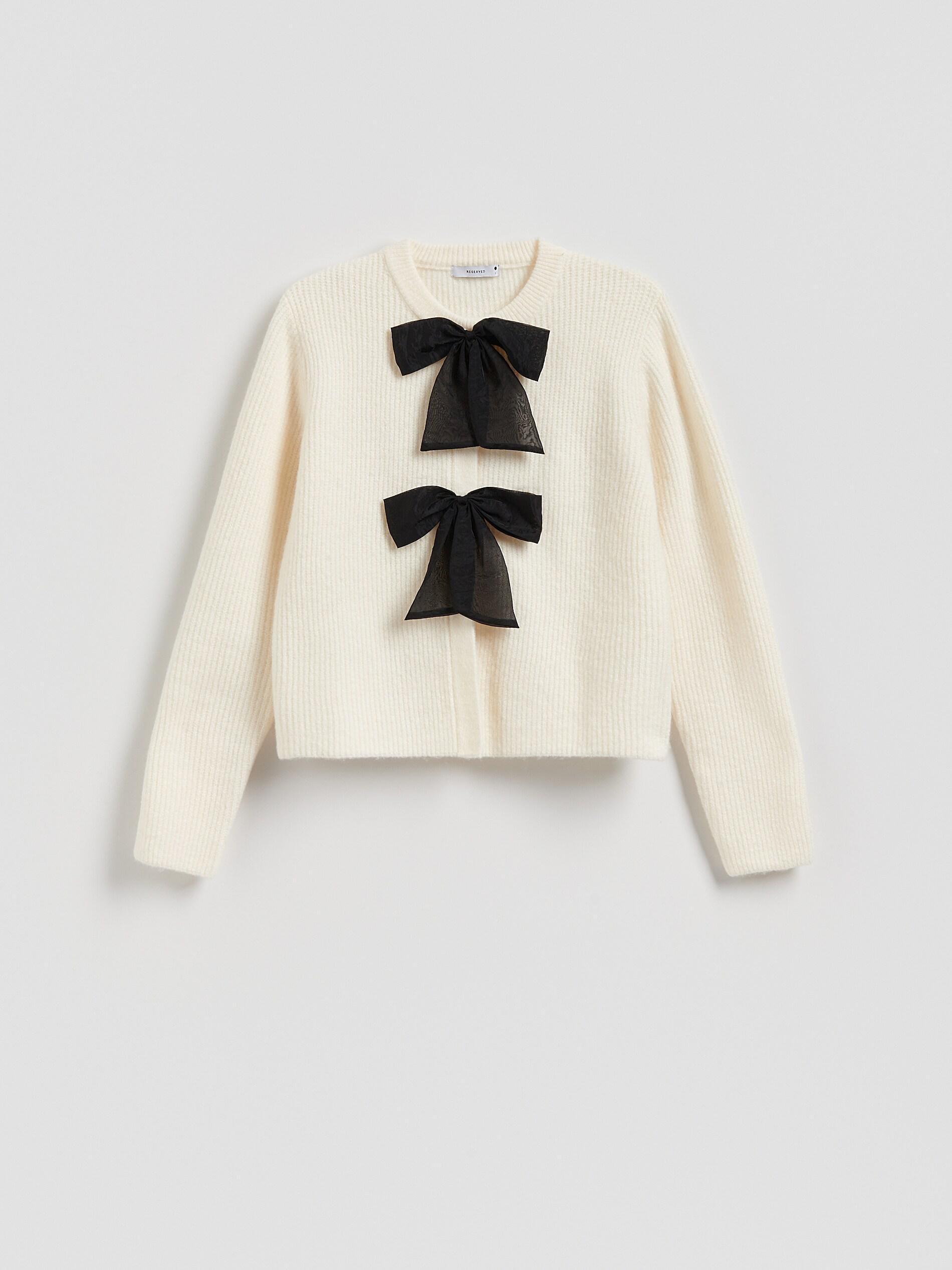 Beige Cardigan With Bows, Ivory, large image number 4