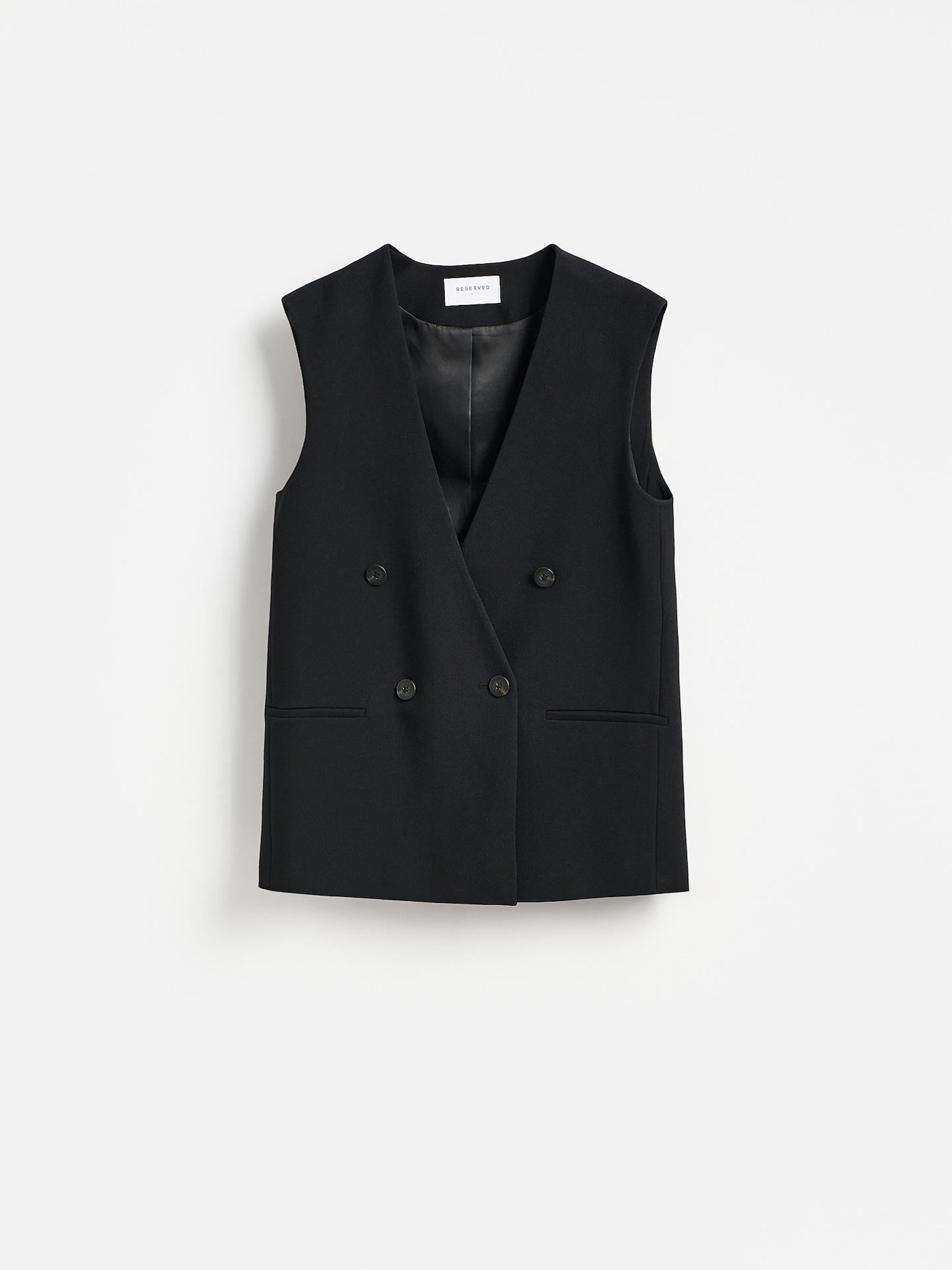 Black Double-Breasted Vest, Black, medium