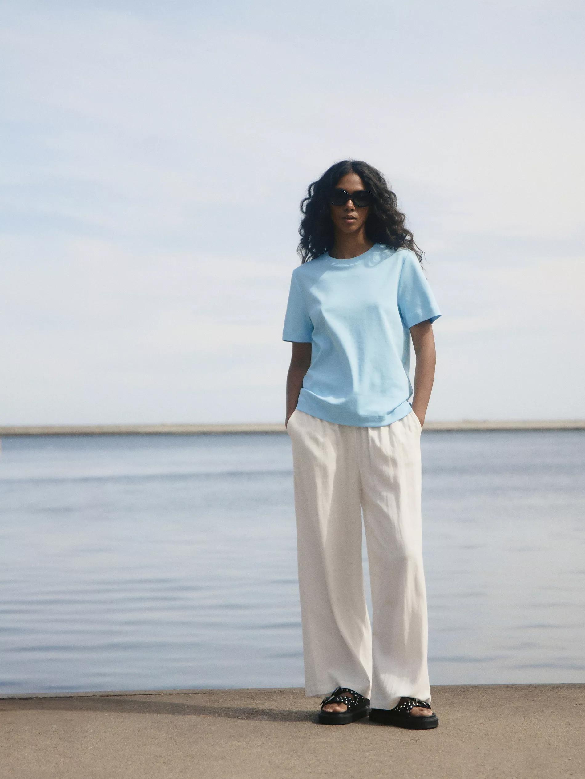 Blue Regular Fit T-Shirt Made Of Mercerized Cotton, , large image number 5