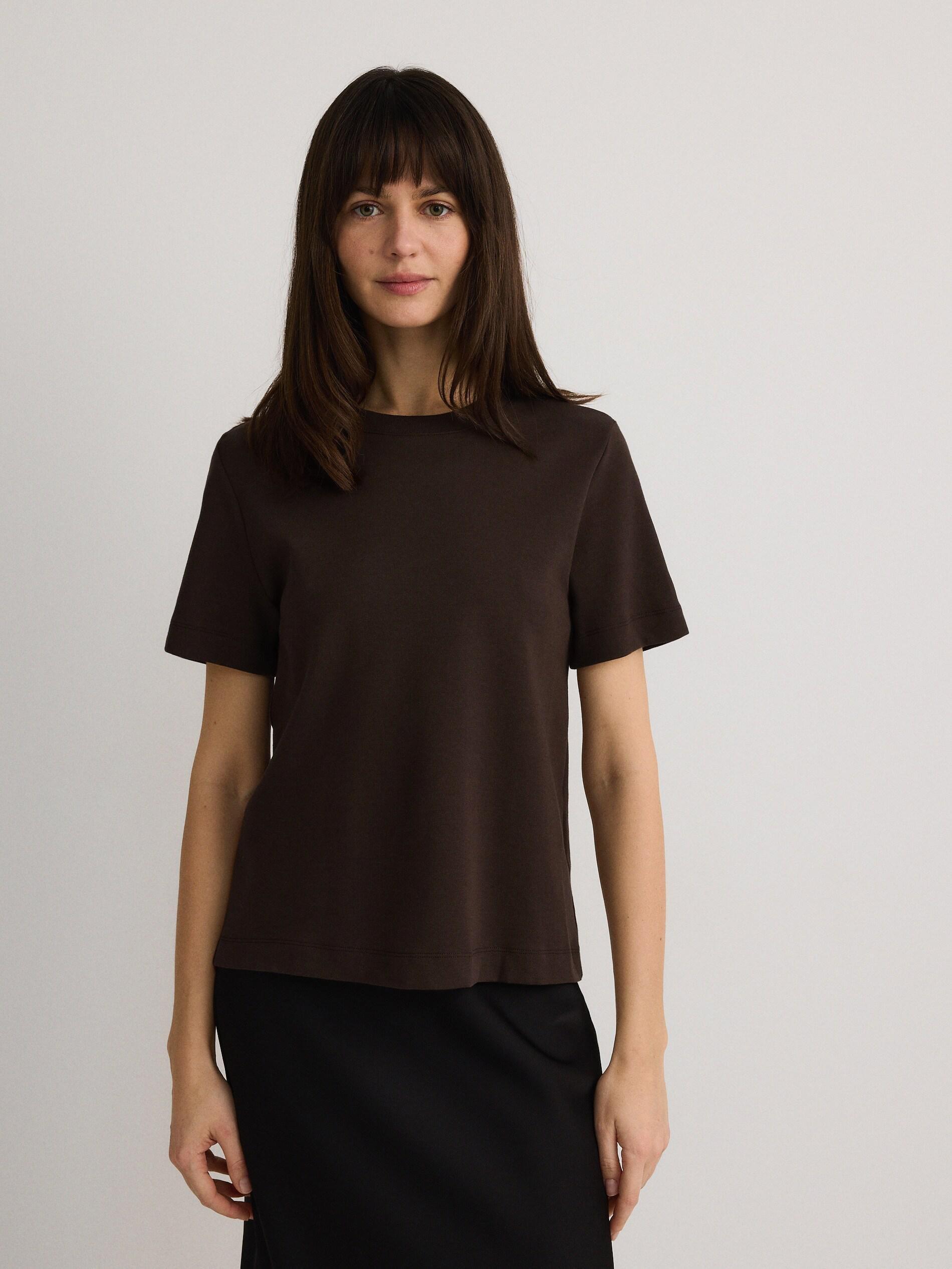 تيشيرت بقصة عادية من قطن مُمرسَر بني, Brown, medium
