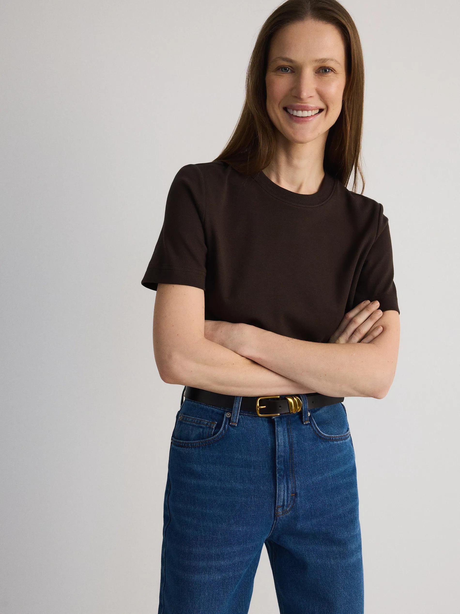 Brown Regular Fit T-Shirt In Mercerized Cotton, Brown, large image number 3