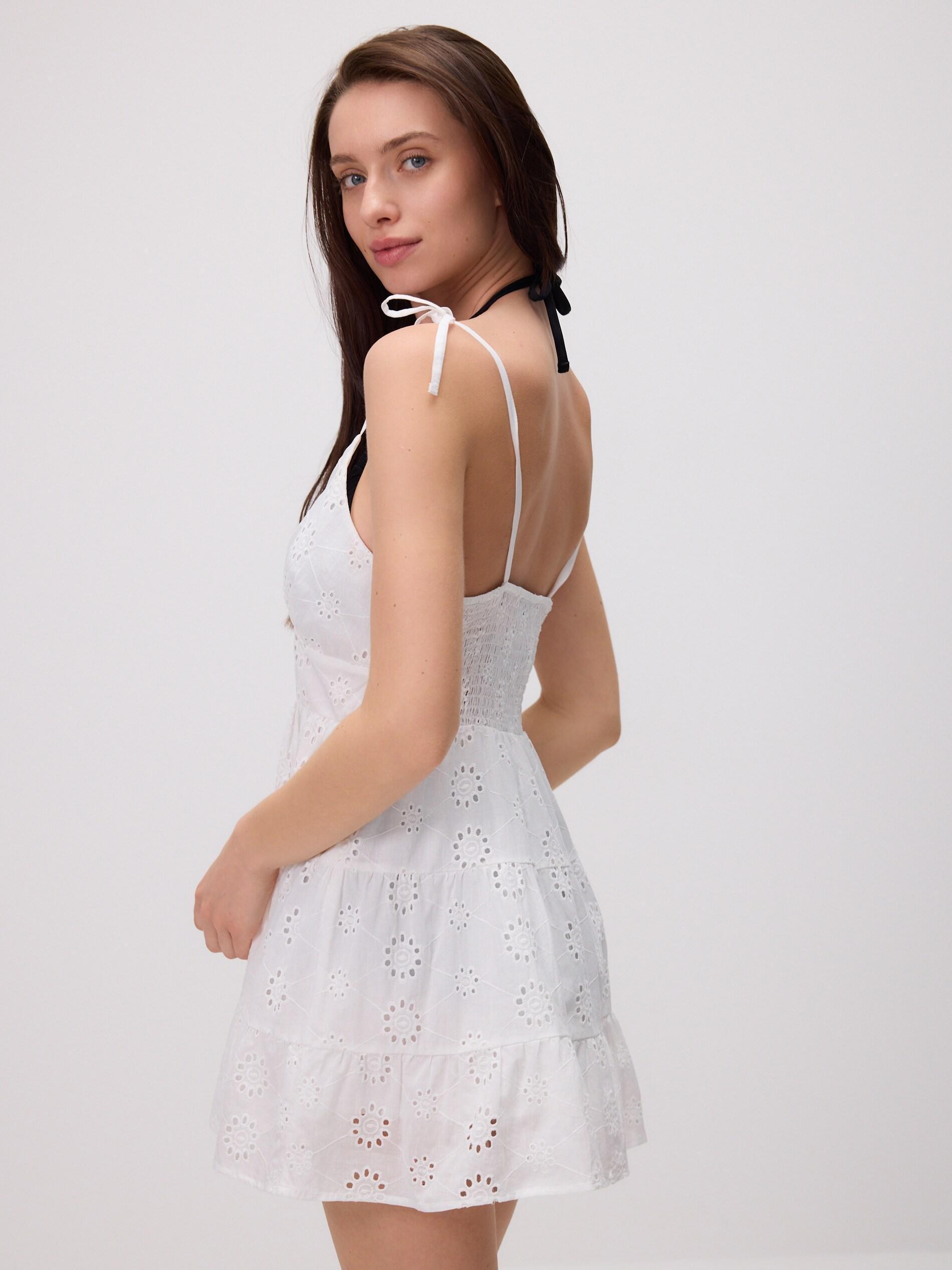 White Beach Cover-Up With Openwork Pattern, White, large image number 3