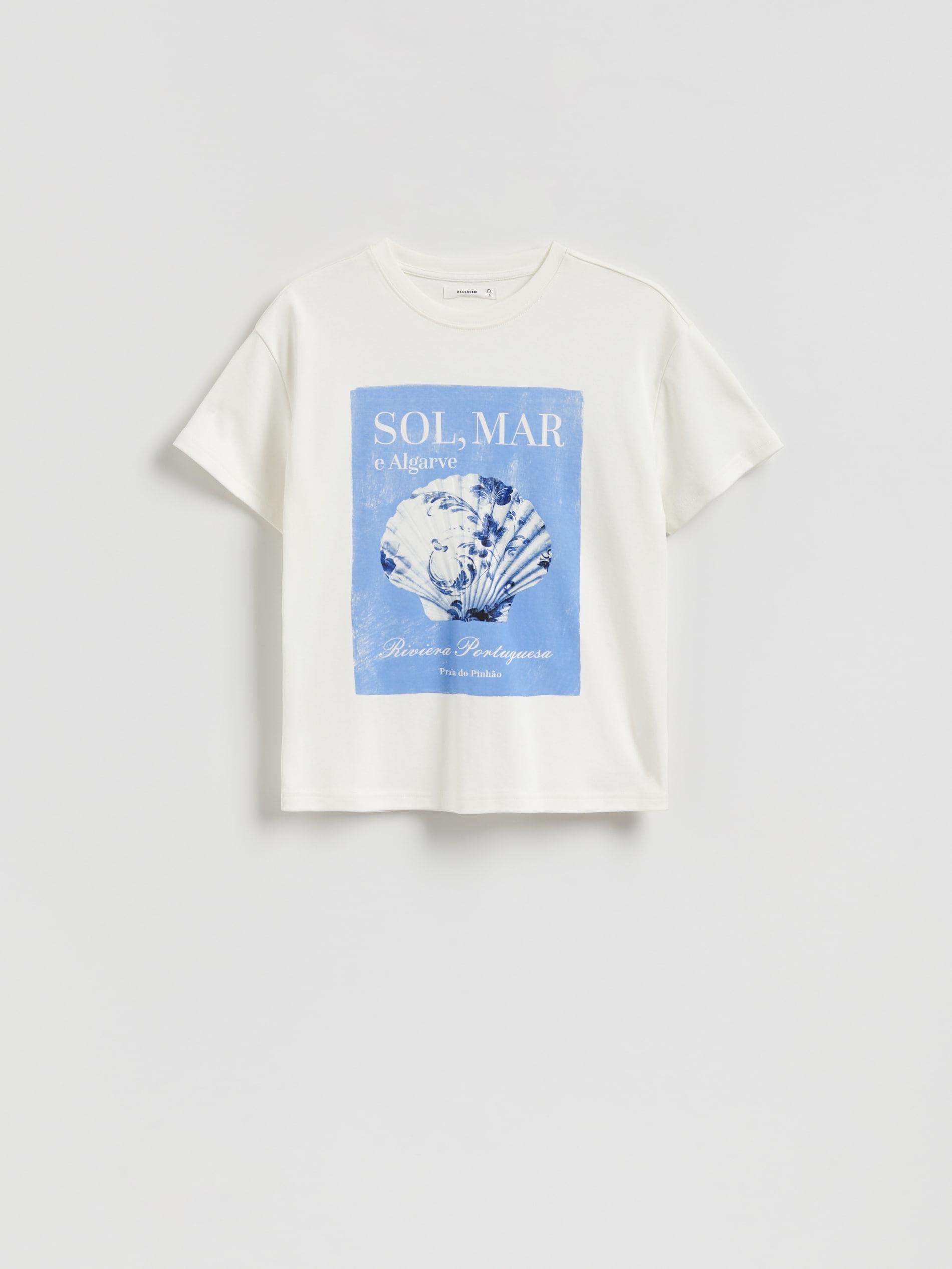 White Cotton T-Shirt With Print, White, large image number 0