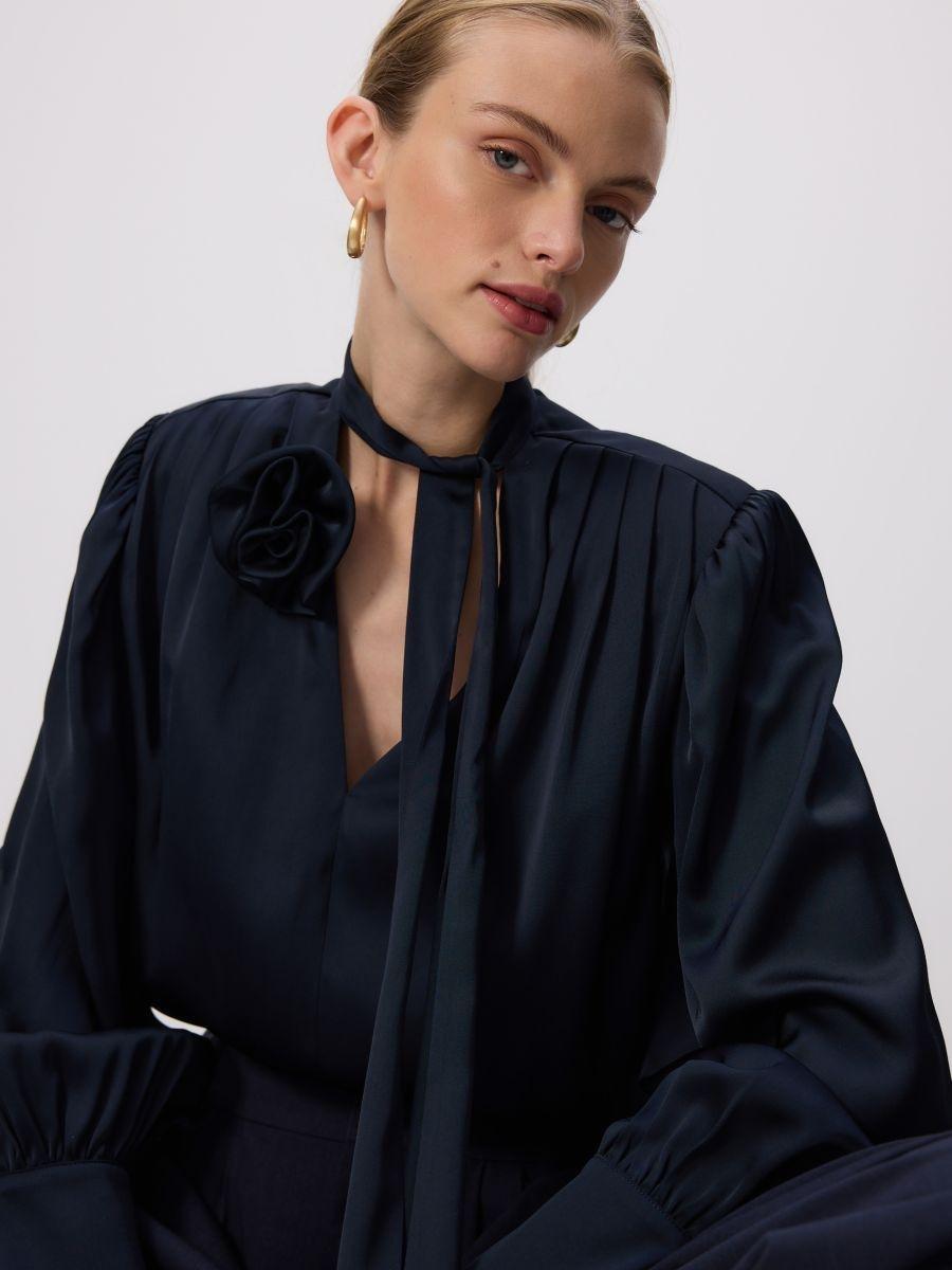 Navy Blouse With Decorative Tie Detail, Navy, large image number 0