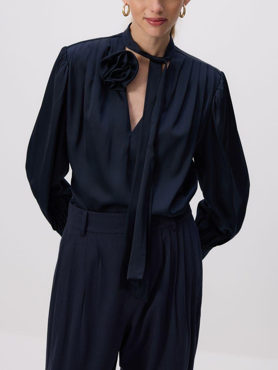 Navy Blouse With Decorative Tie Detail, Navy, large image number 1