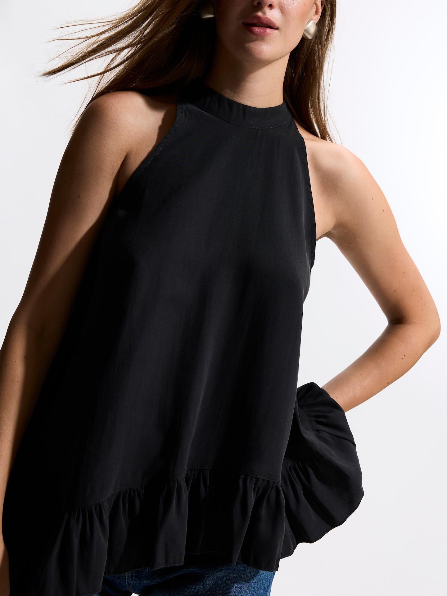 Black Asymmetric Top With Ruffle, Black, medium