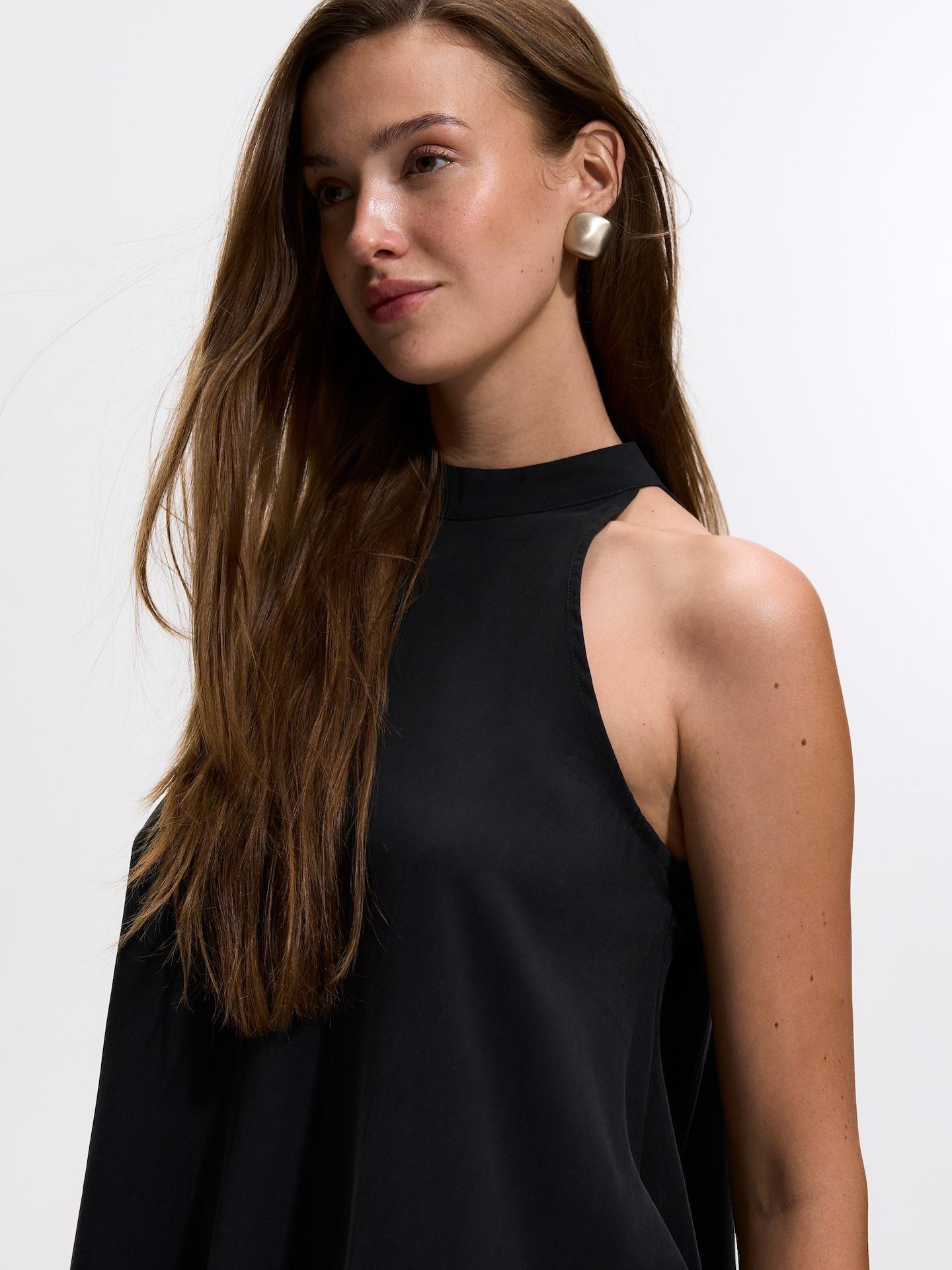 Black Asymmetric Top With Ruffle, Black, medium