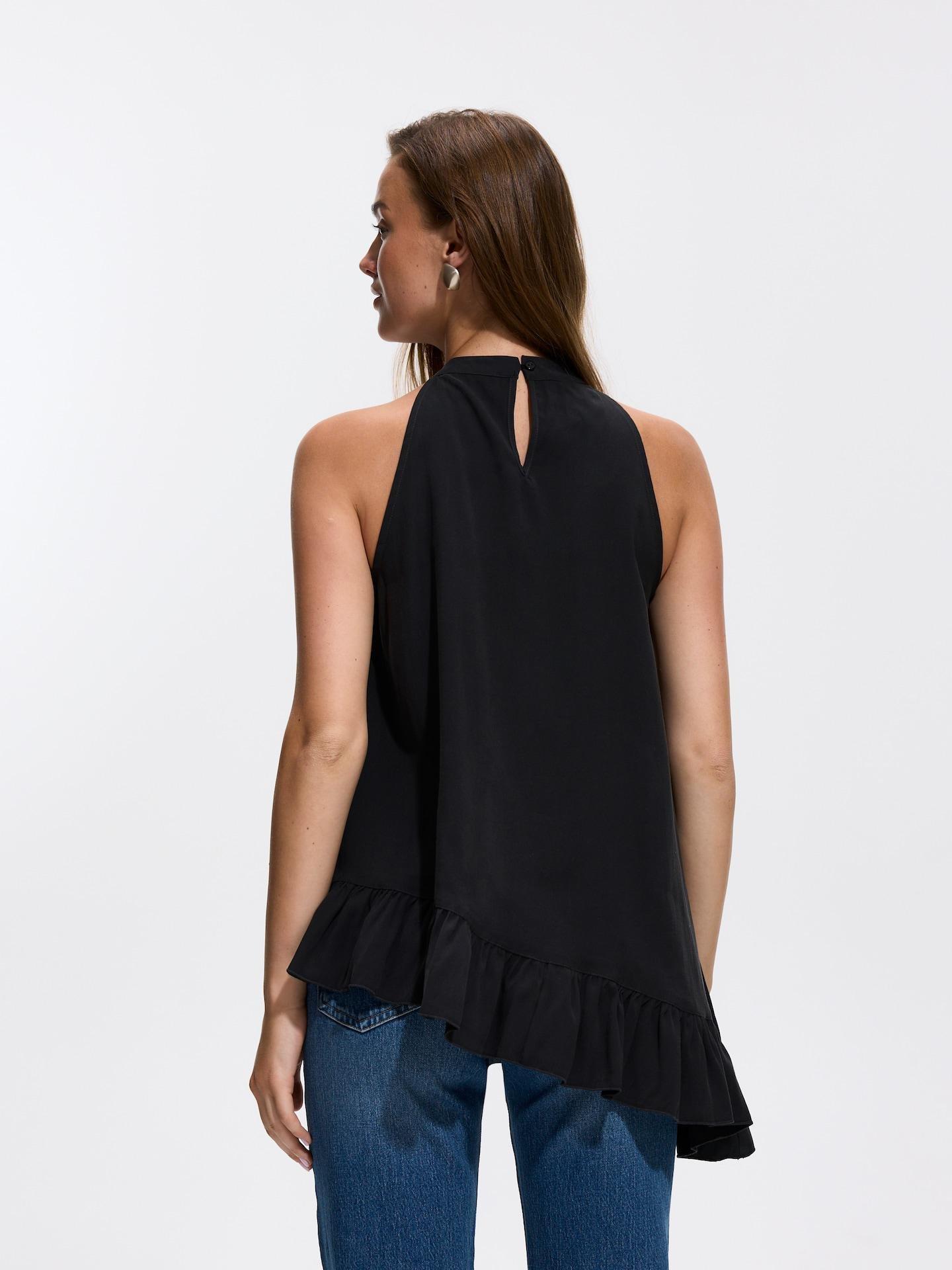 Black Asymmetric Top With Ruffle, Black, large image number 3