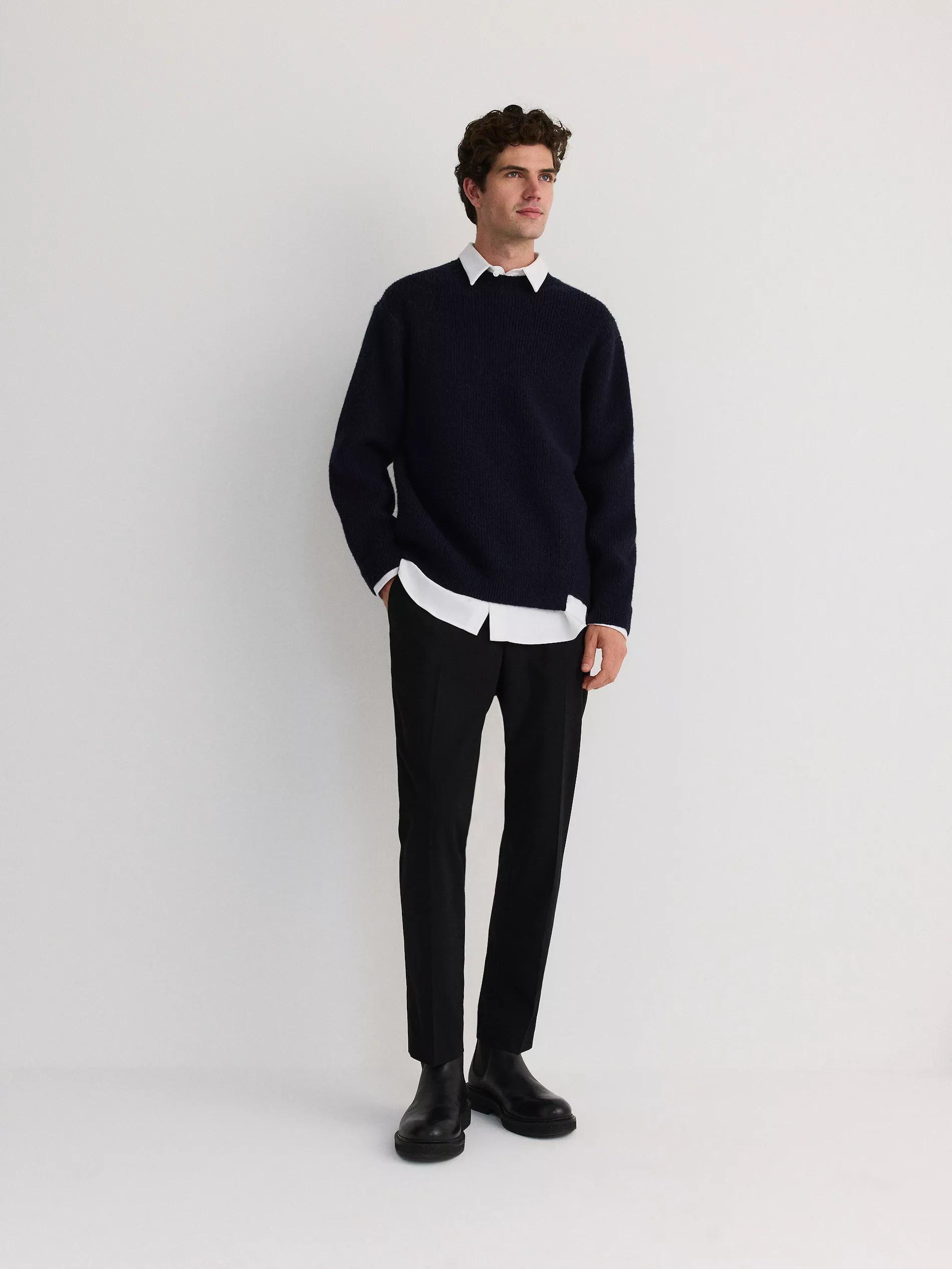 Black Slim Striped Chinos, , large image number 0