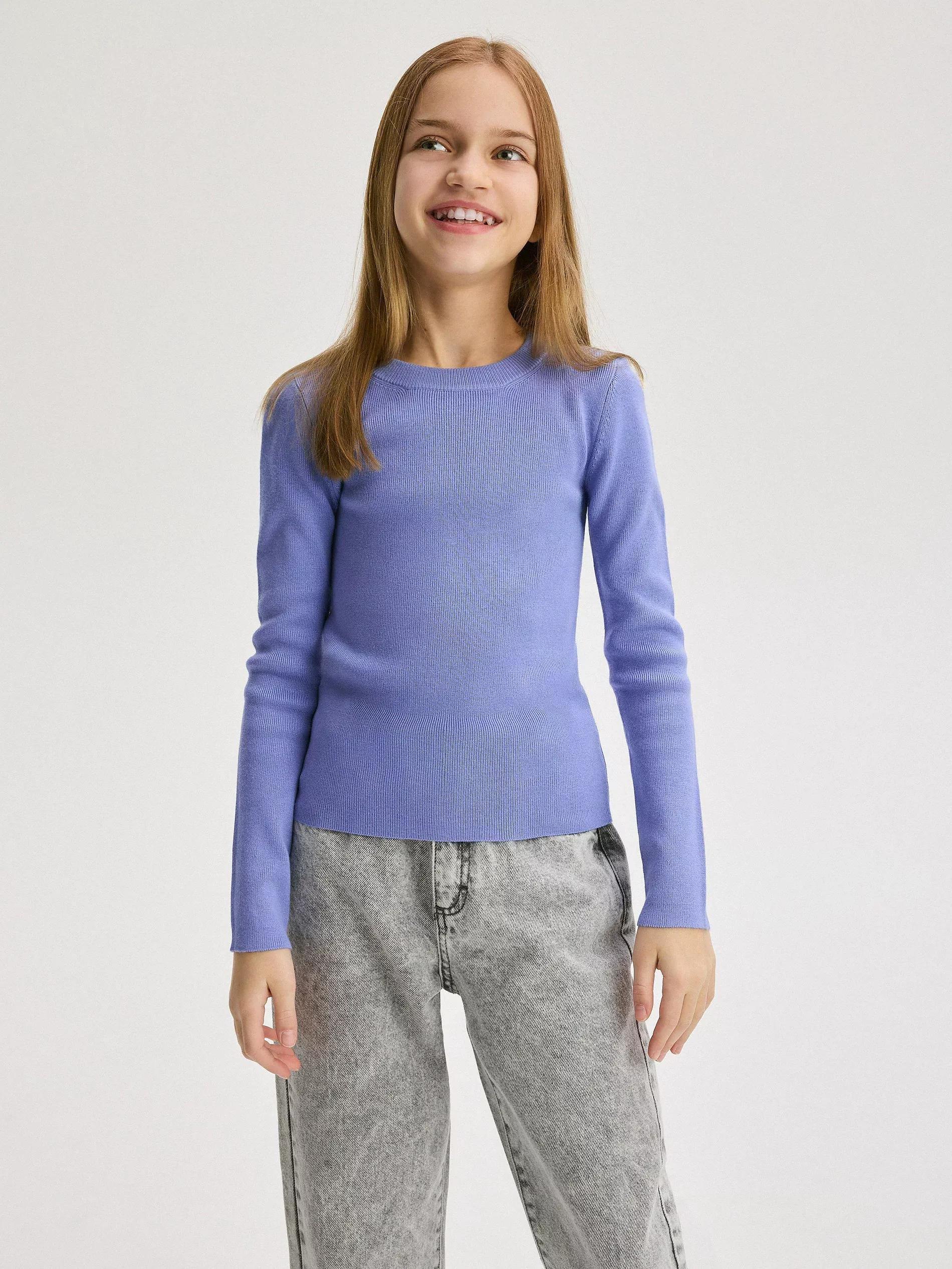 Blue Sweater Knitted Regular, Kids Girls, , large image number 2