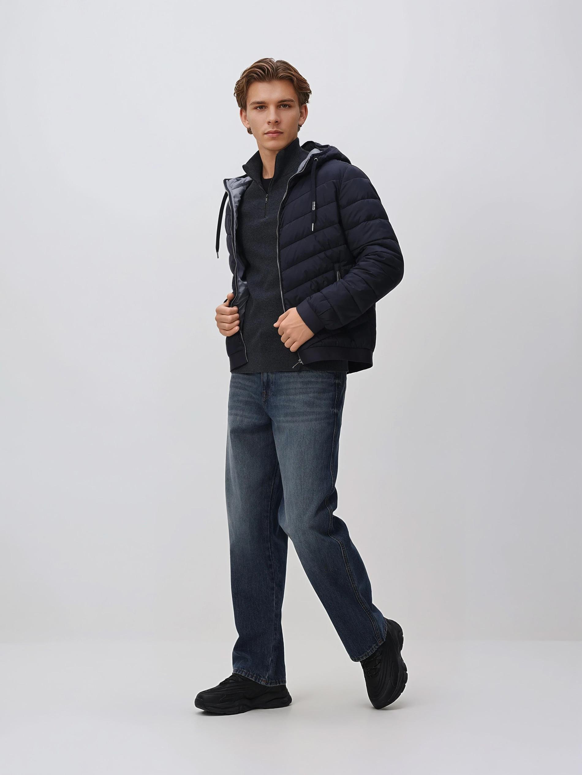 Navy Quilted Jacket With Hood, Navy, large image number 0