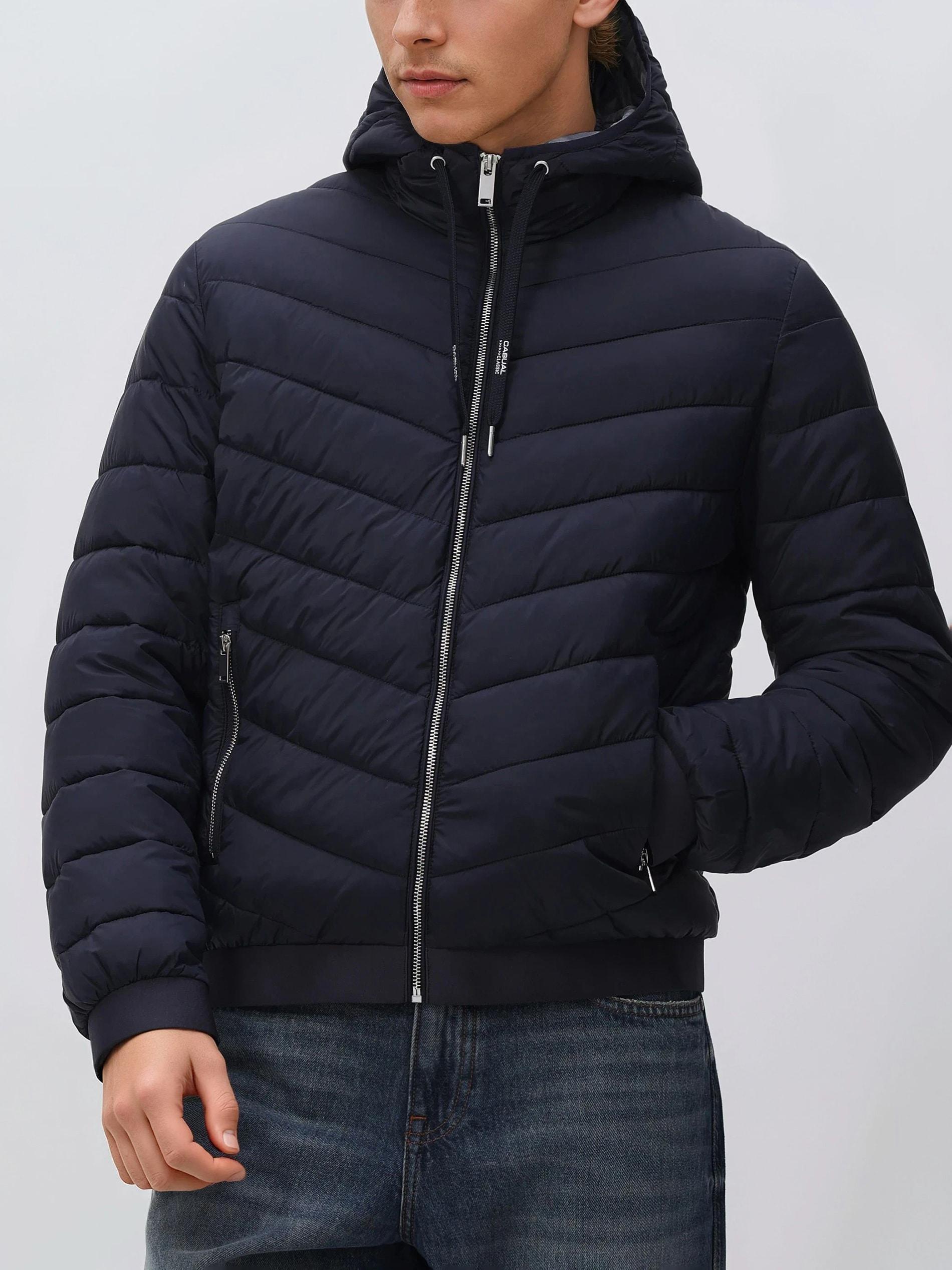 Navy Quilted Jacket With Hood, Navy, large image number 1