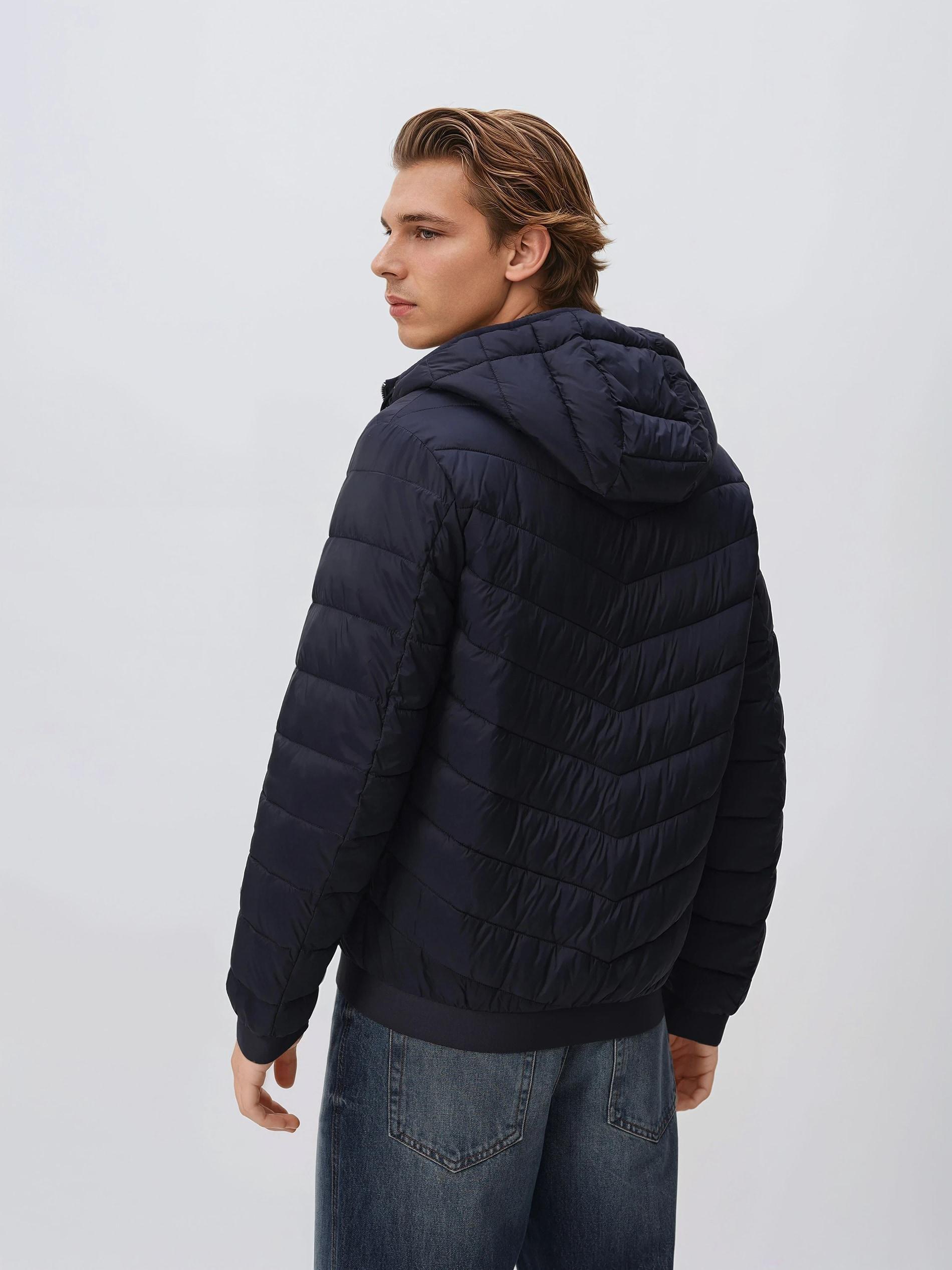 Navy Quilted Jacket With Hood, Navy, large image number 2