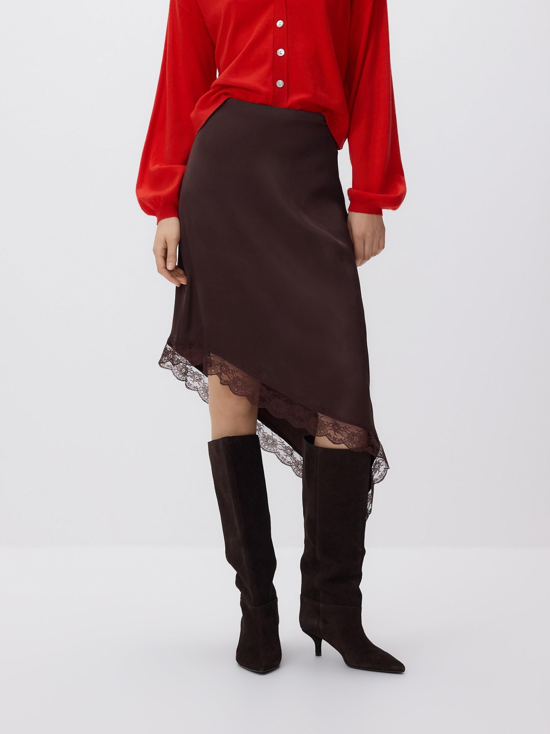Brown Asymmetric Hem Skirt, Brown, medium