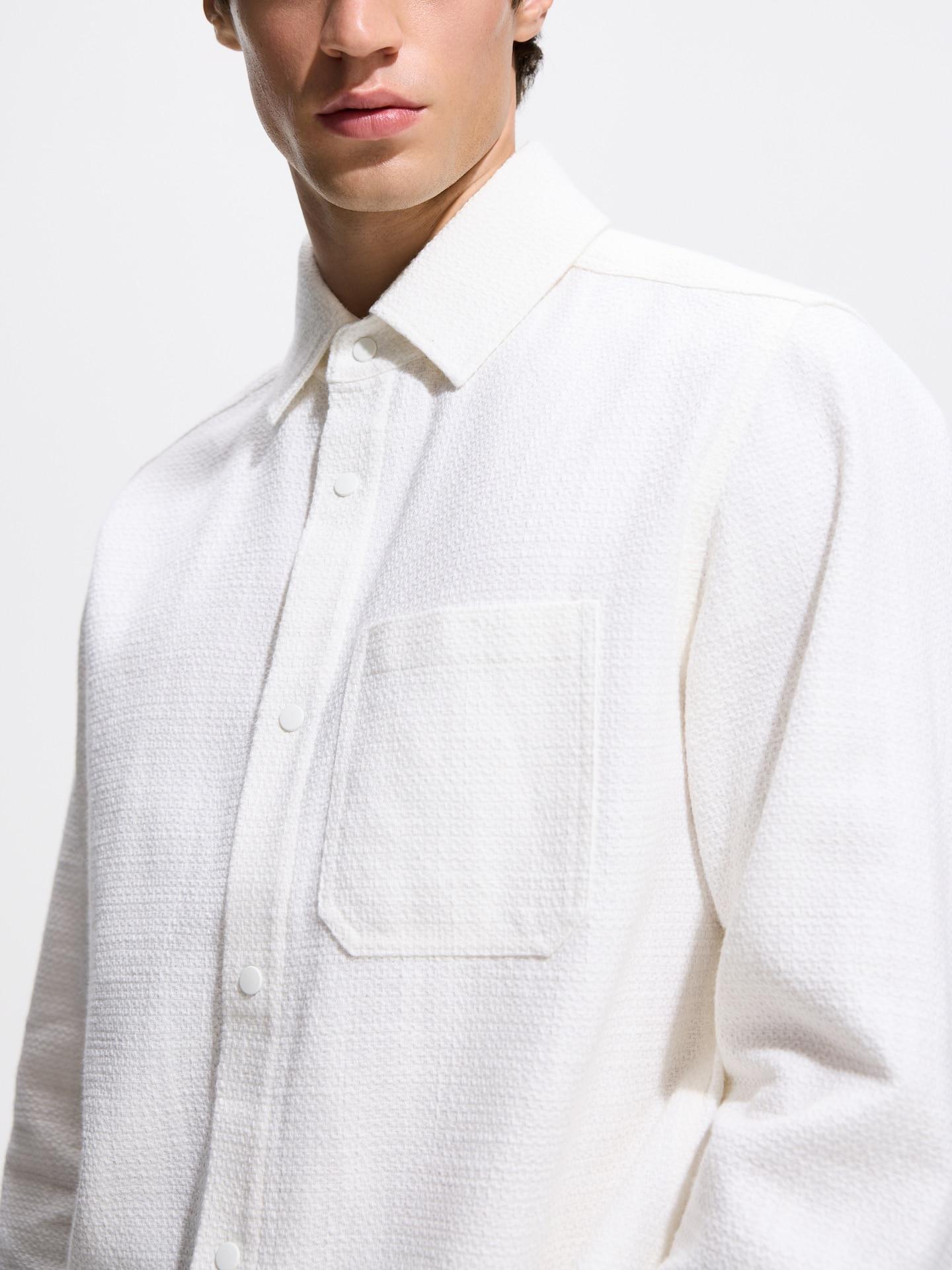 Cream Comfort Fit Structural Fabric Shirt, Ivory, medium