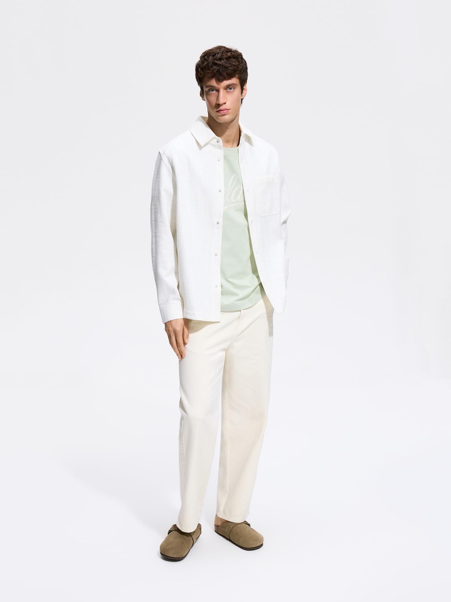 Cream Comfort Fit Structural Fabric Shirt, Ivory, medium