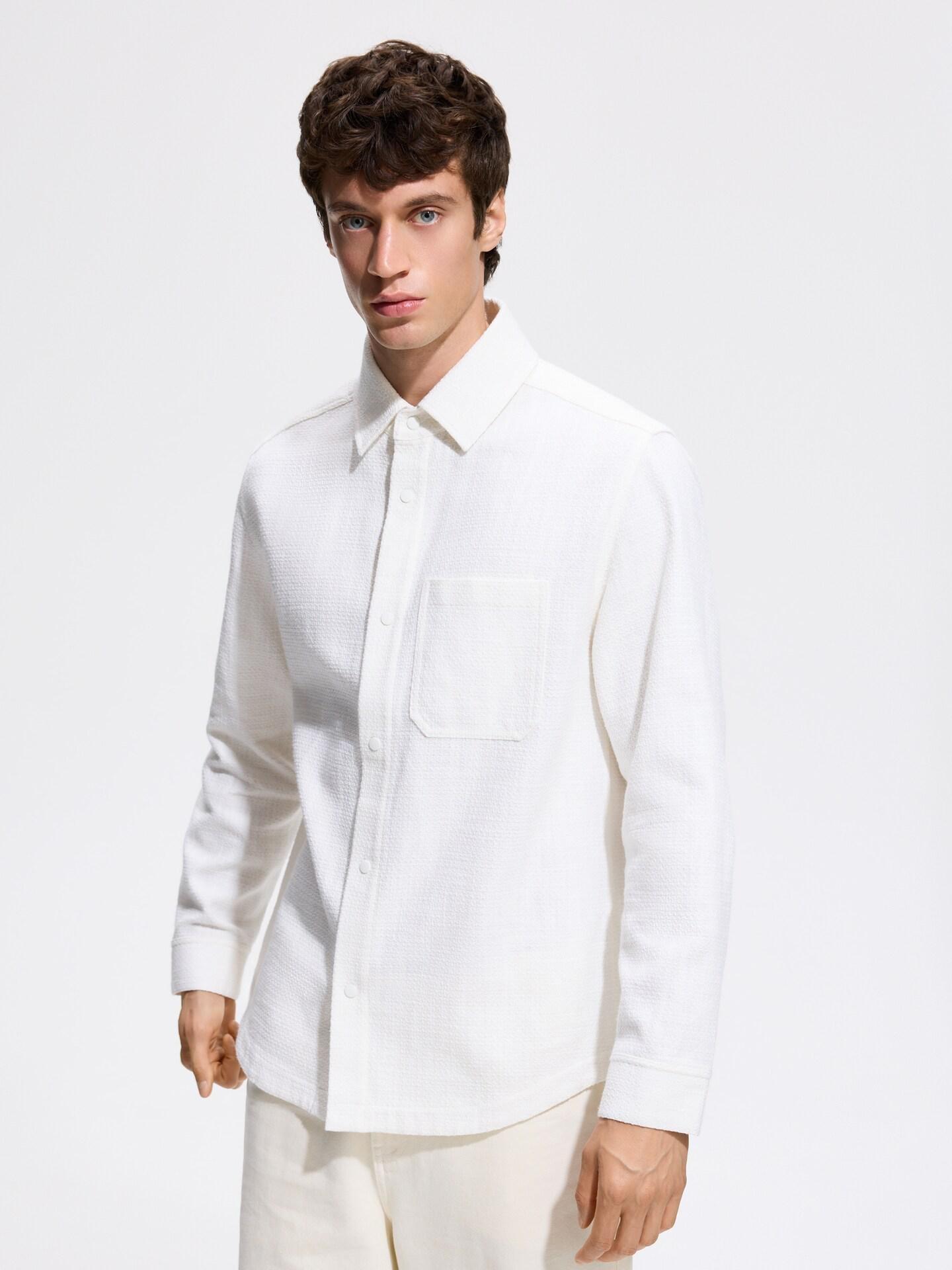 Cream Comfort Fit Structural Fabric Shirt, Ivory, medium