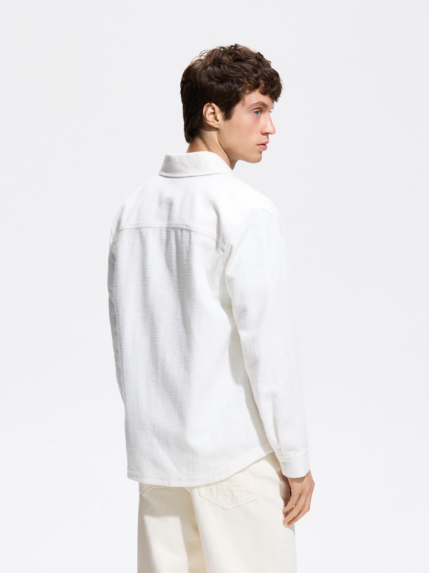 Cream Comfort Fit Structural Fabric Shirt, Ivory, large image number 3