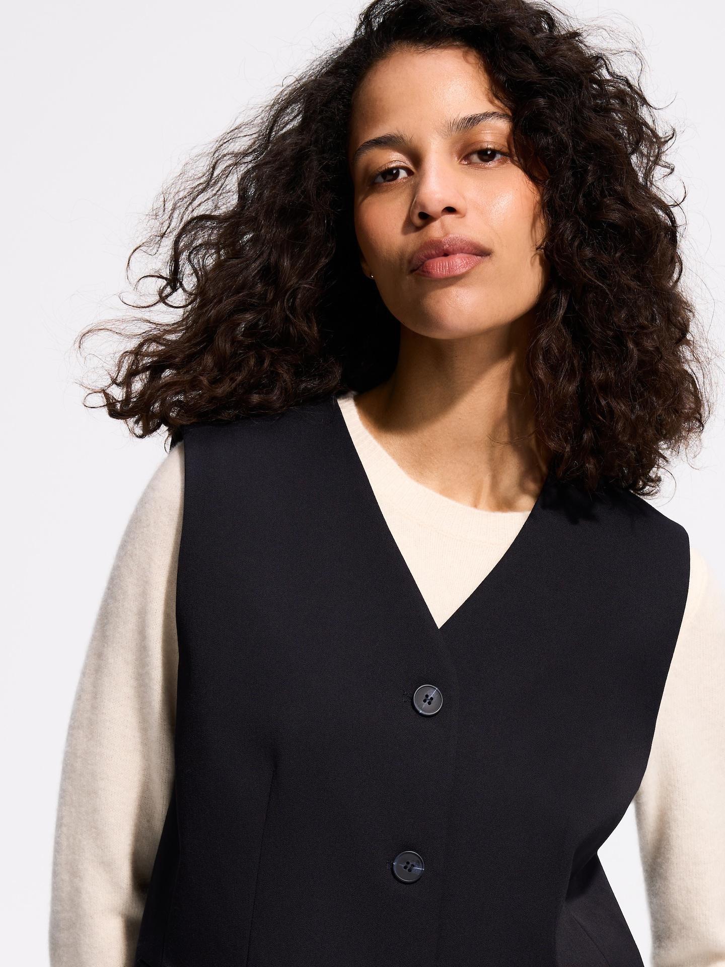 Blue Viscose Blend Vest, Navy, medium