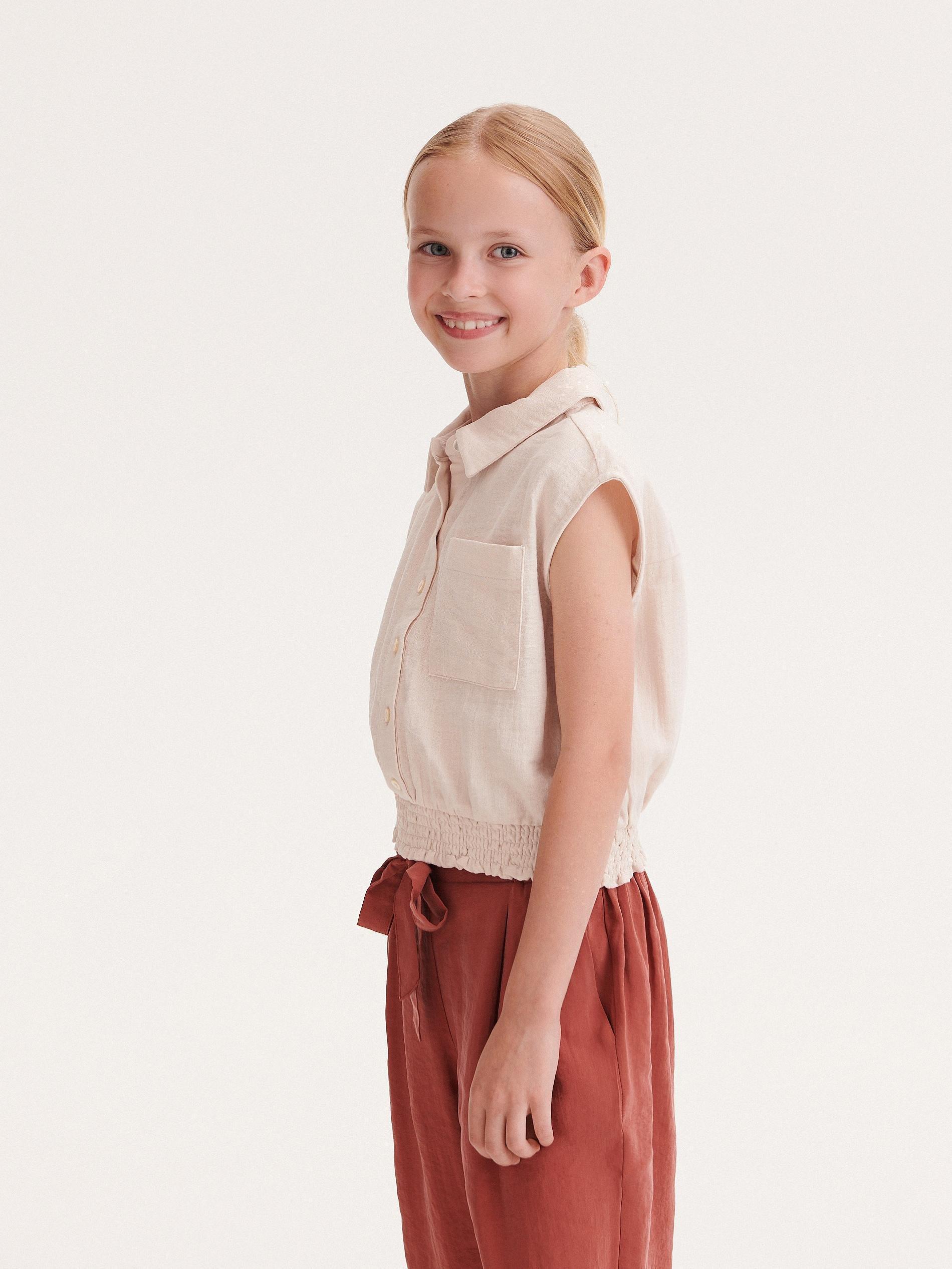 Reserved - Beige Gathered Blouse, Kids Girls