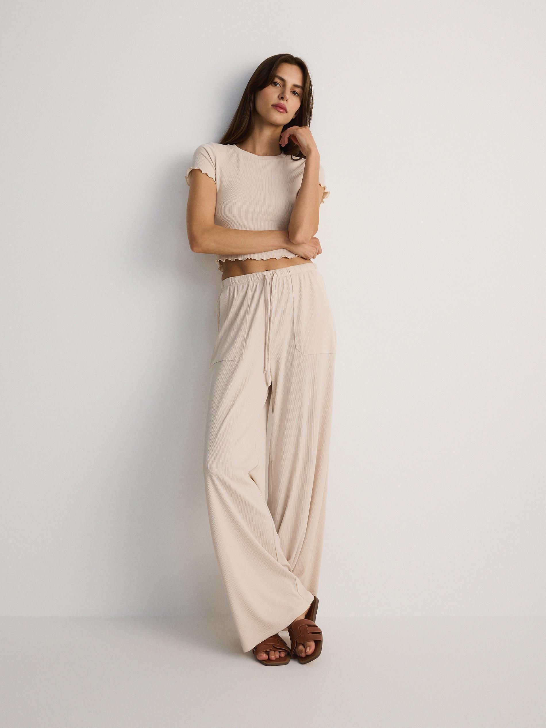 Beige Elastic Waist Sweatpants, , large image number 1