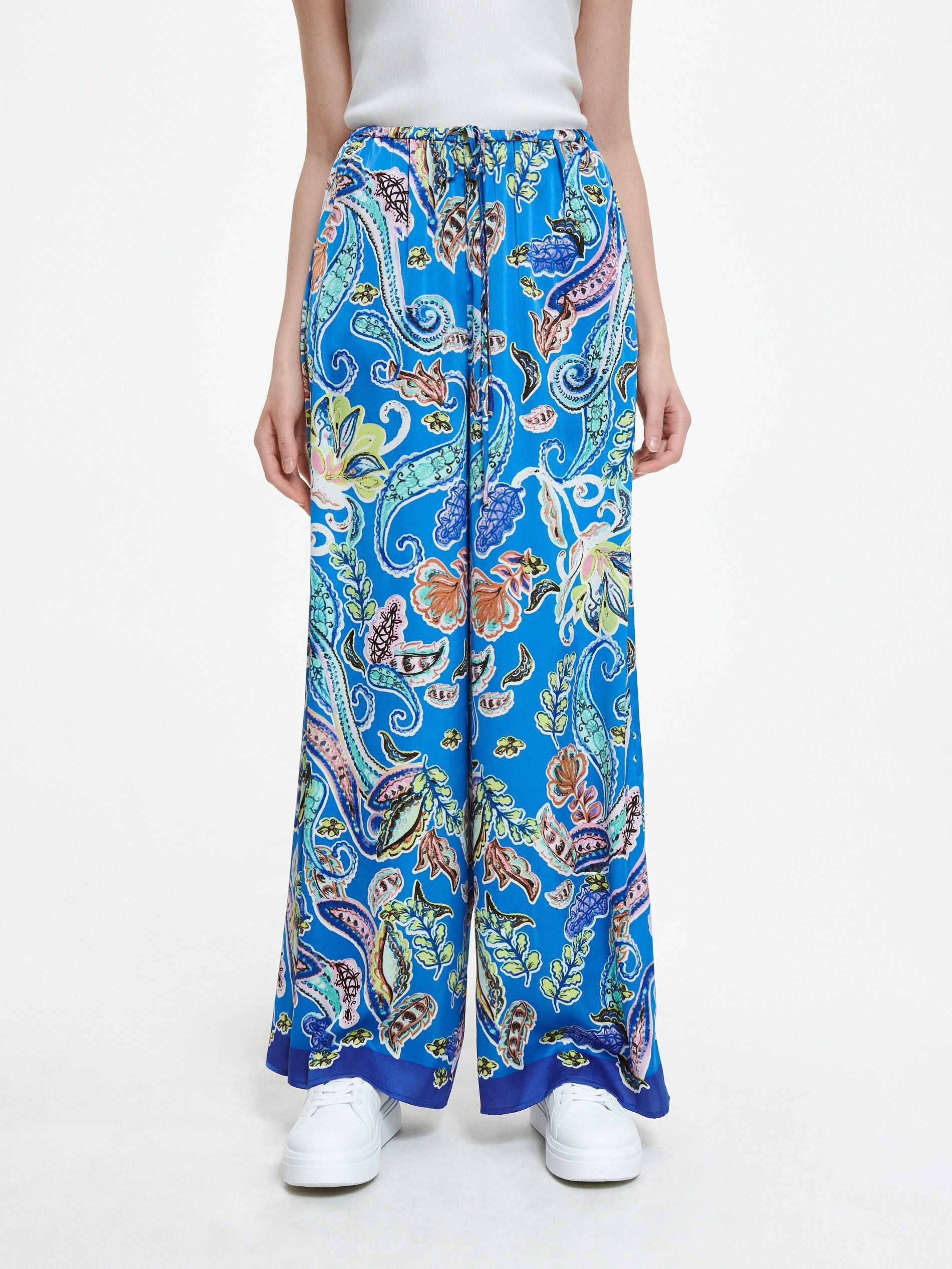Blue Patterned Palazzo Trousers, , large image number 1