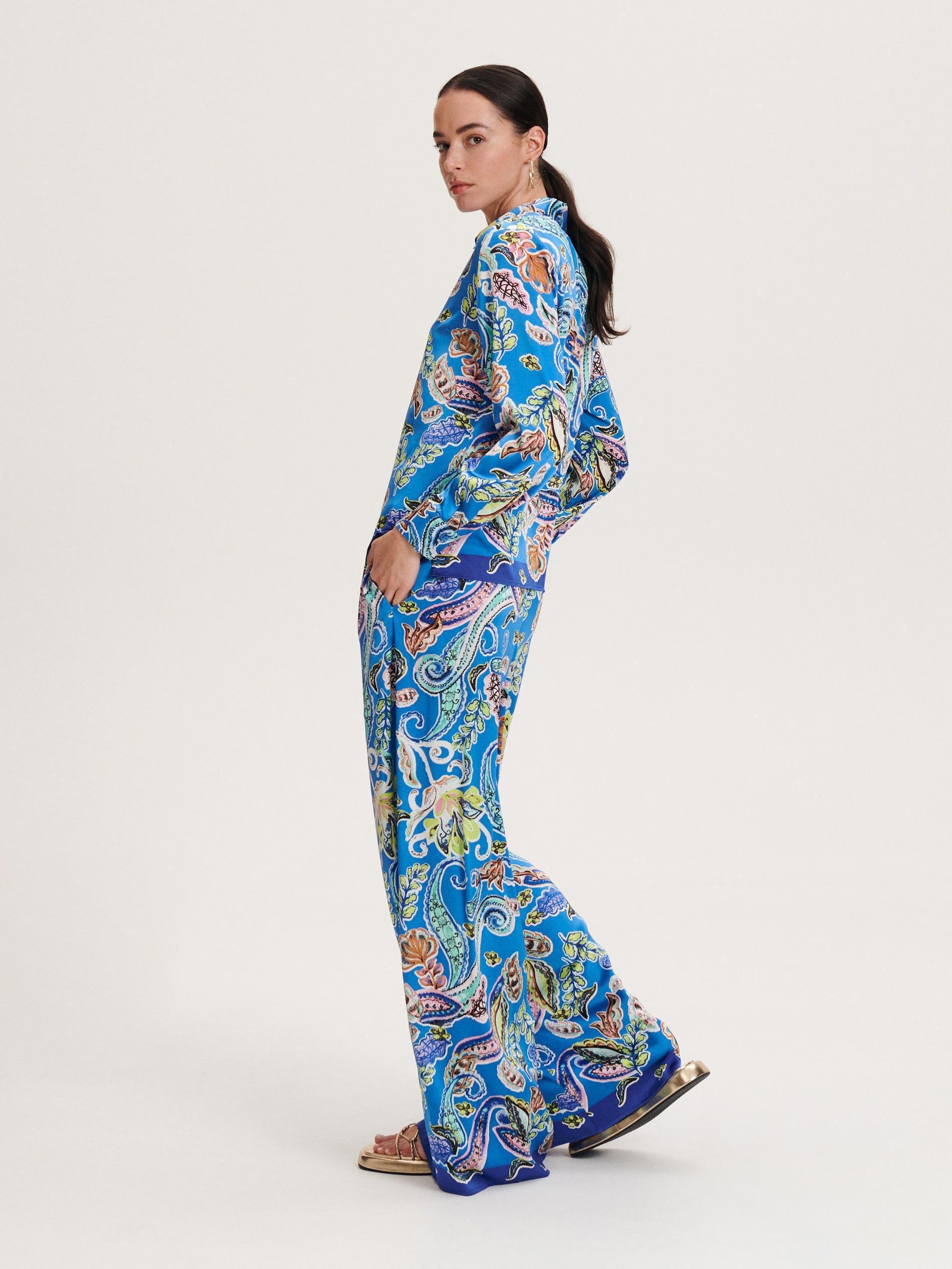 Blue Patterned Palazzo Trousers, , large image number 2