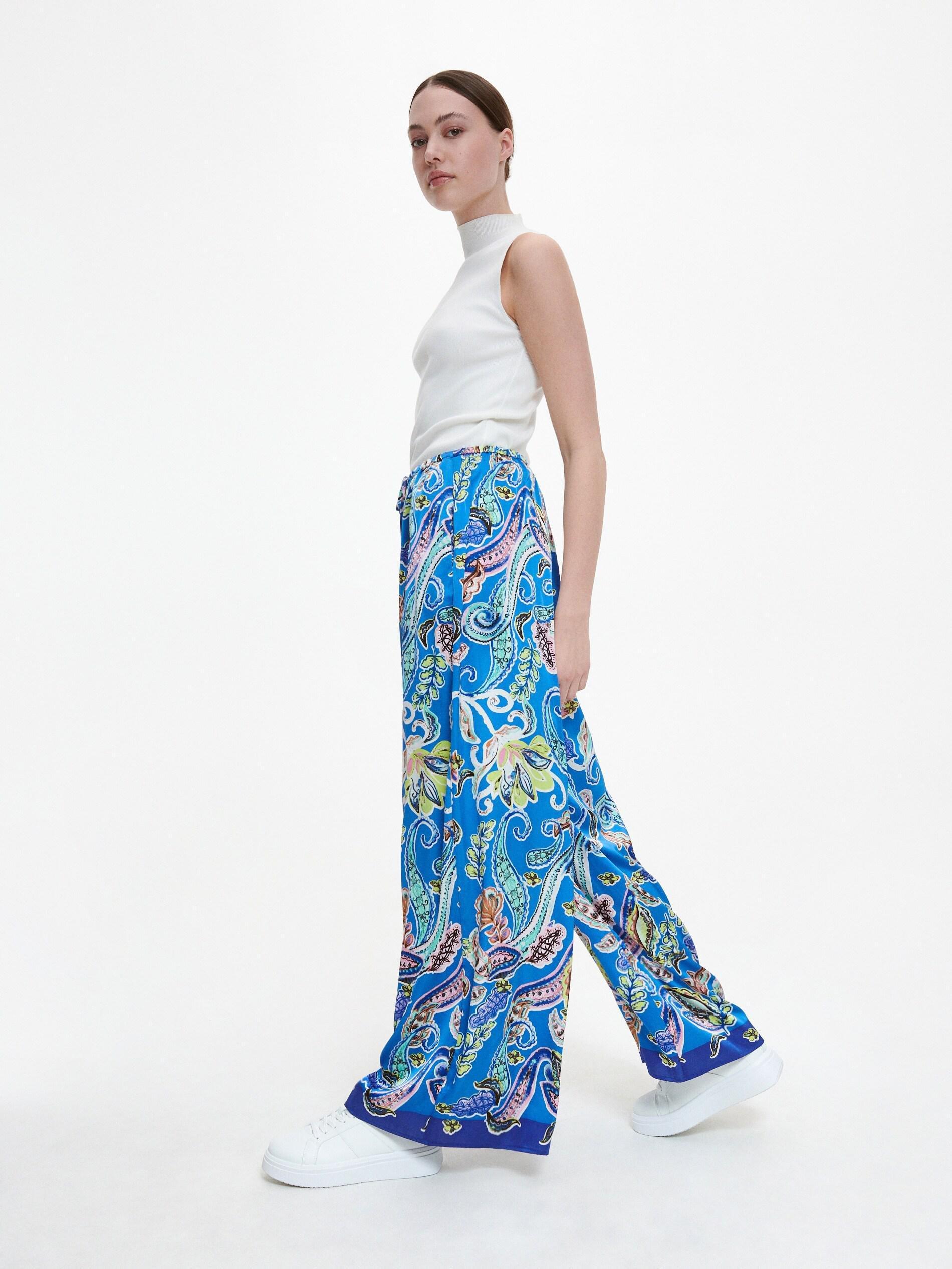 Blue Patterned Palazzo Trousers, , large image number 3