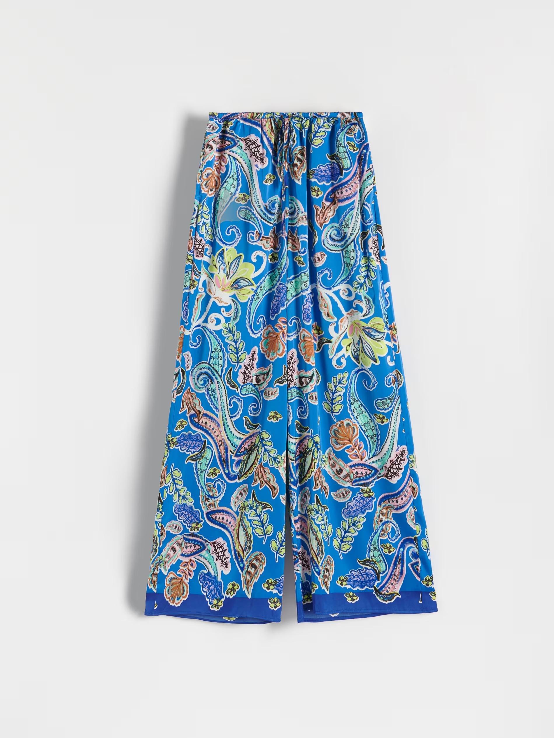 Blue Patterned Palazzo Trousers, , large image number 4