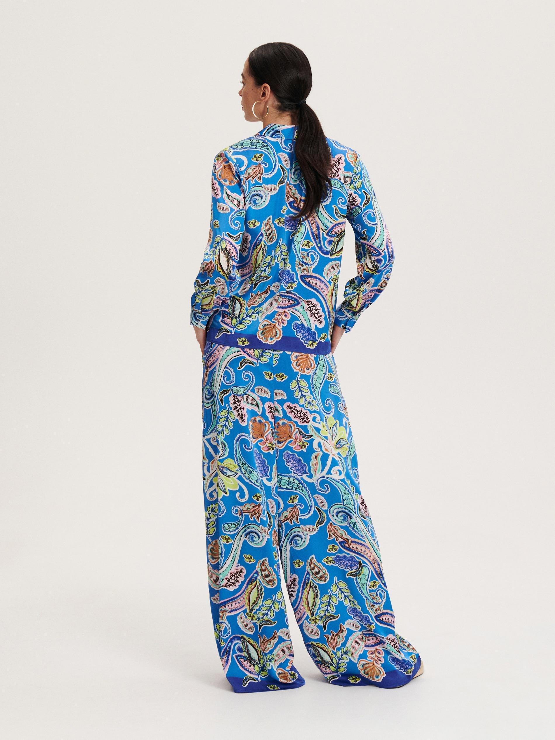 Blue Patterned Palazzo Trousers, , large image number 5