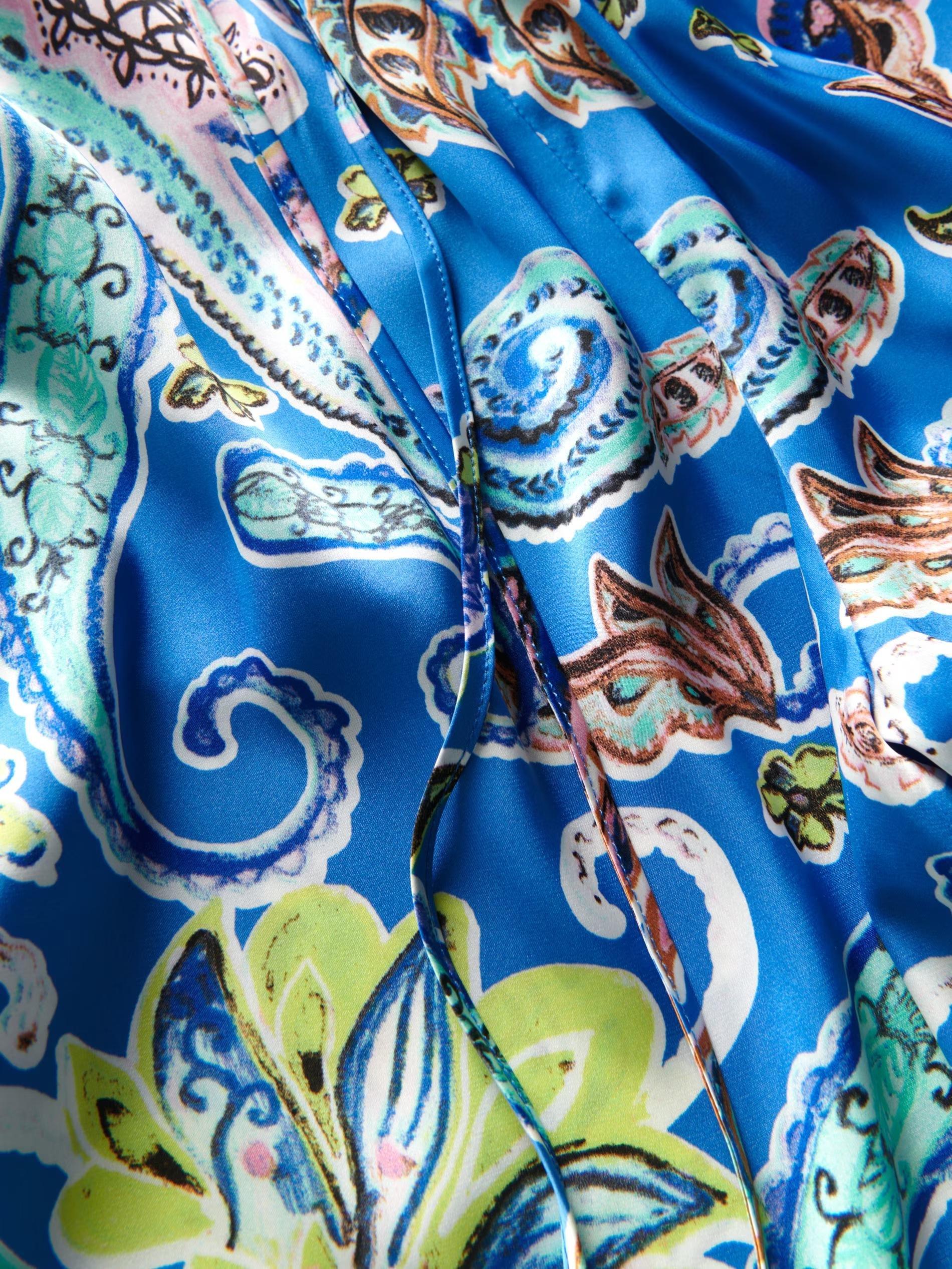 Blue Patterned Palazzo Trousers, , large image number 6