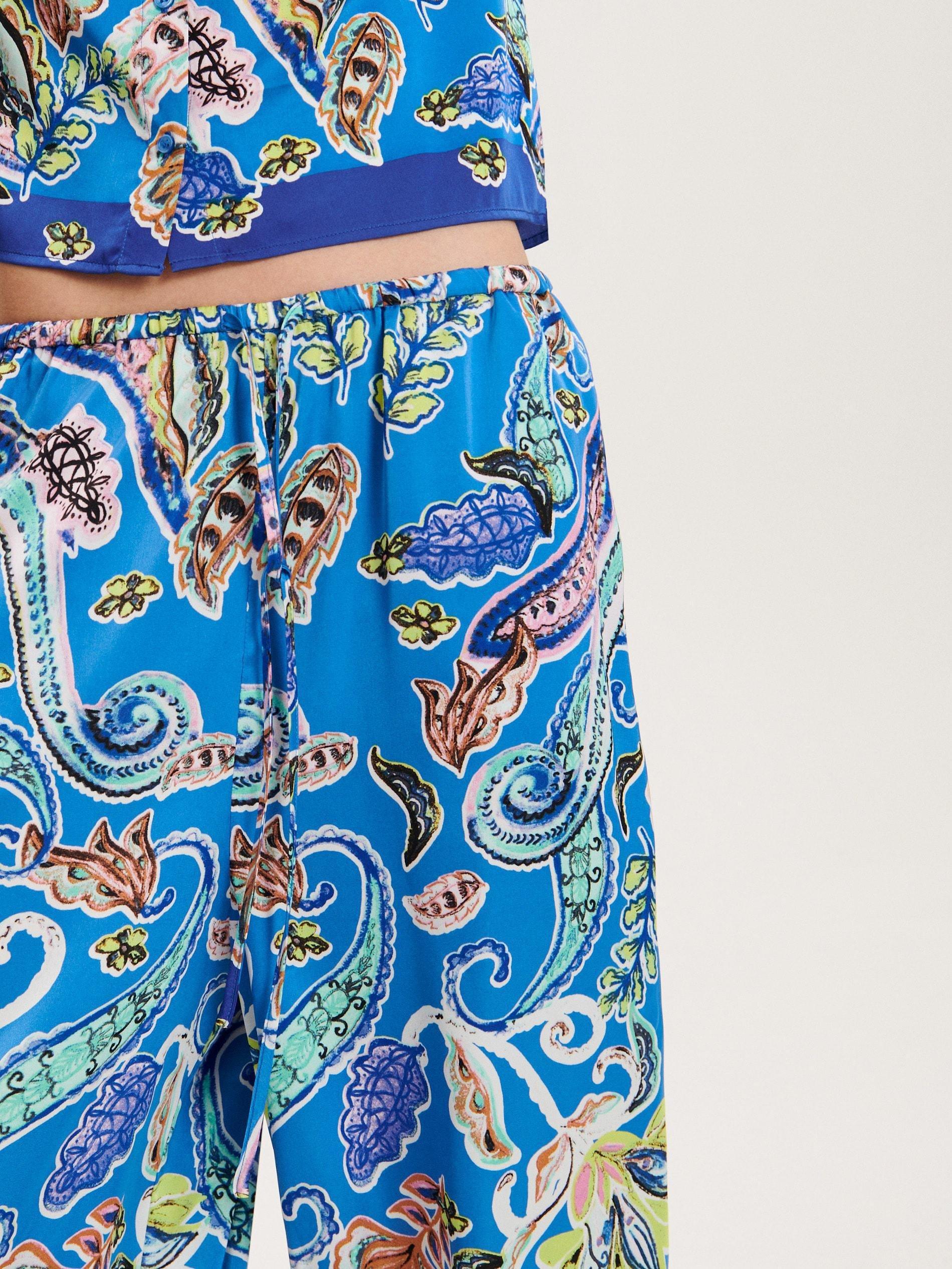 Blue Patterned Palazzo Trousers, , large image number 7