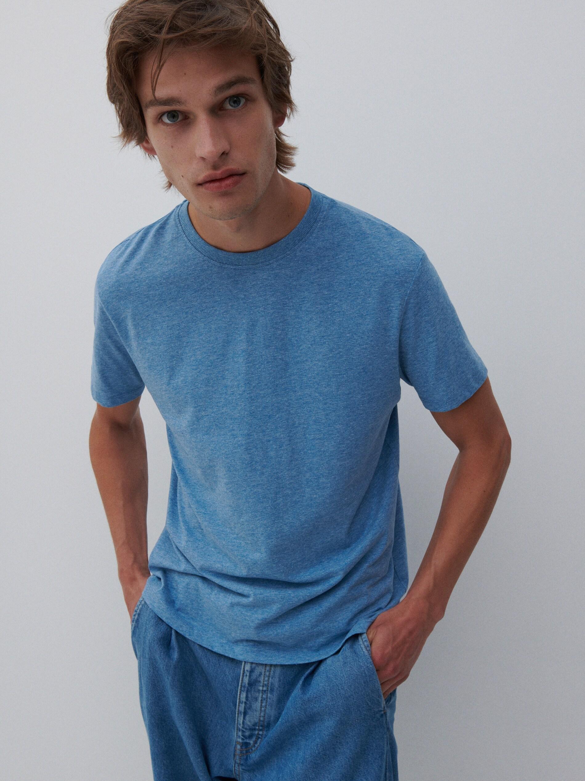 Blue Basic Cotton T-shirt, , large image number 0
