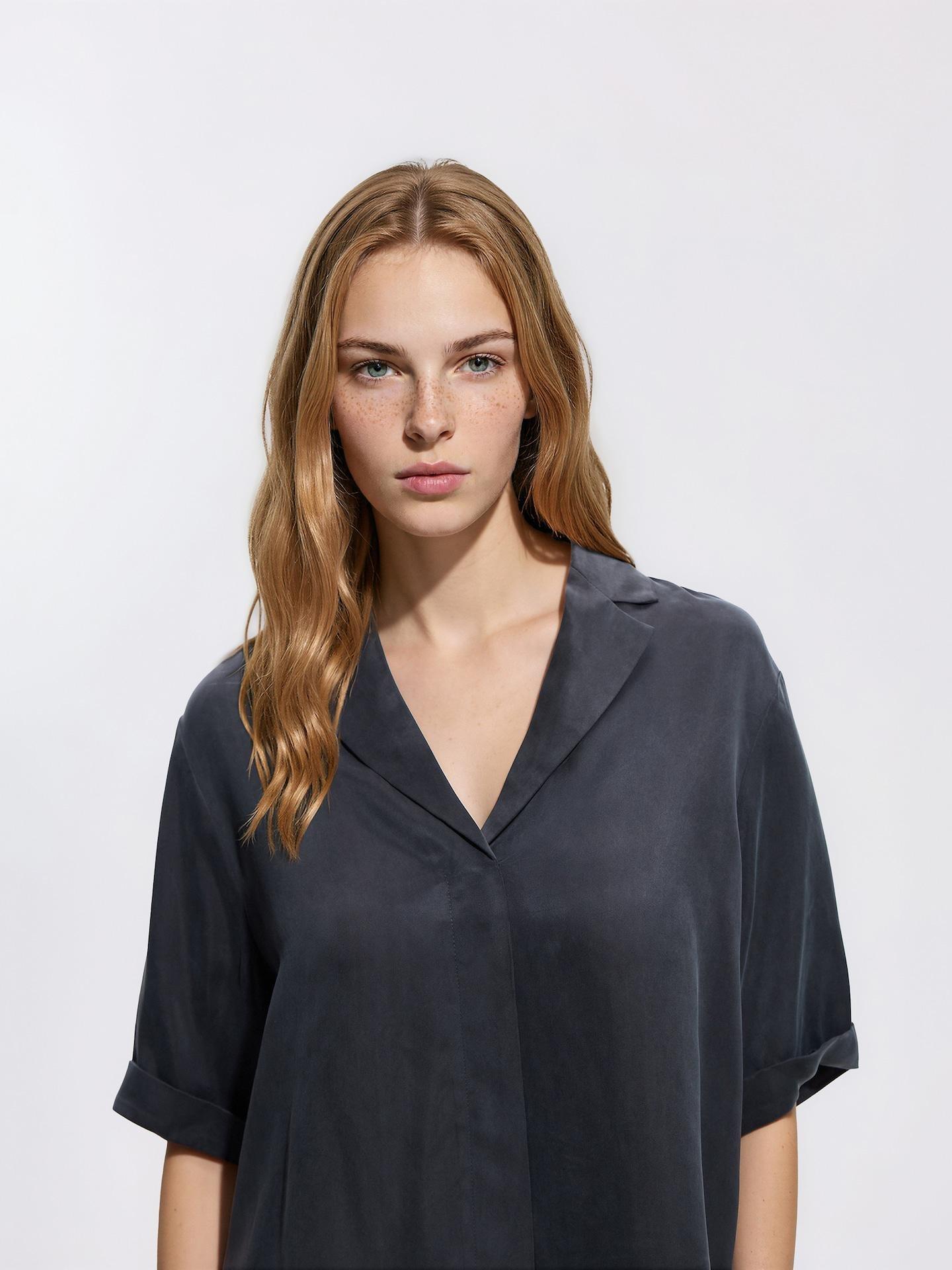 Grey Cupro Rich Shirt With Viscose Blend, Grey, medium