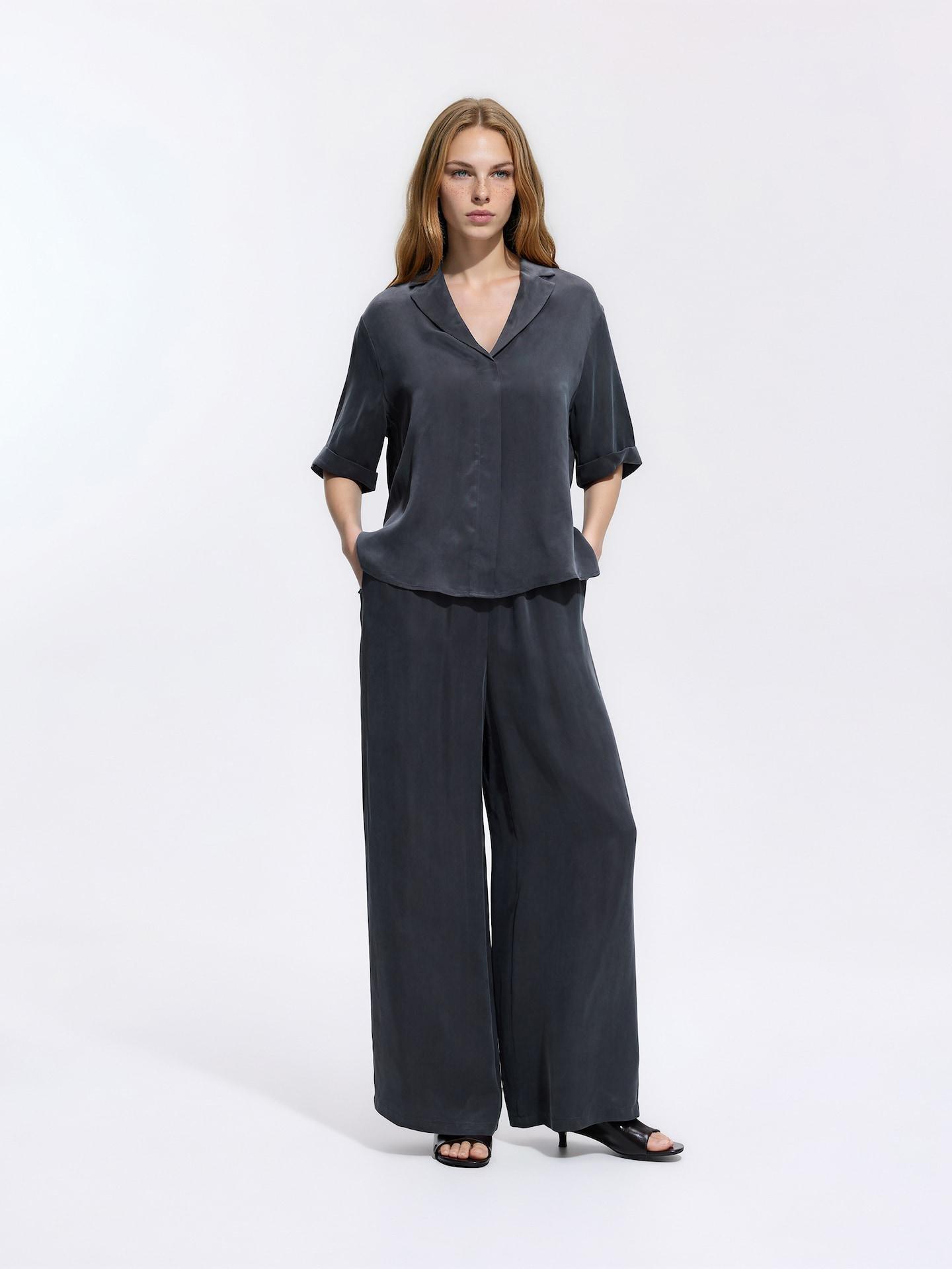 Grey Cupro Rich Shirt With Viscose Blend, Grey, medium