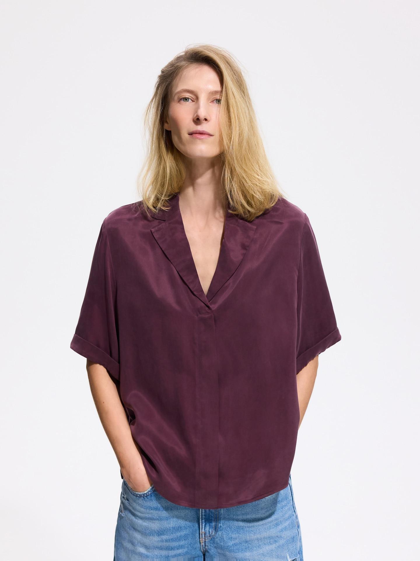 Red Cupro Rich Shirt With Viscose Blend, Burgundy, large image number 0