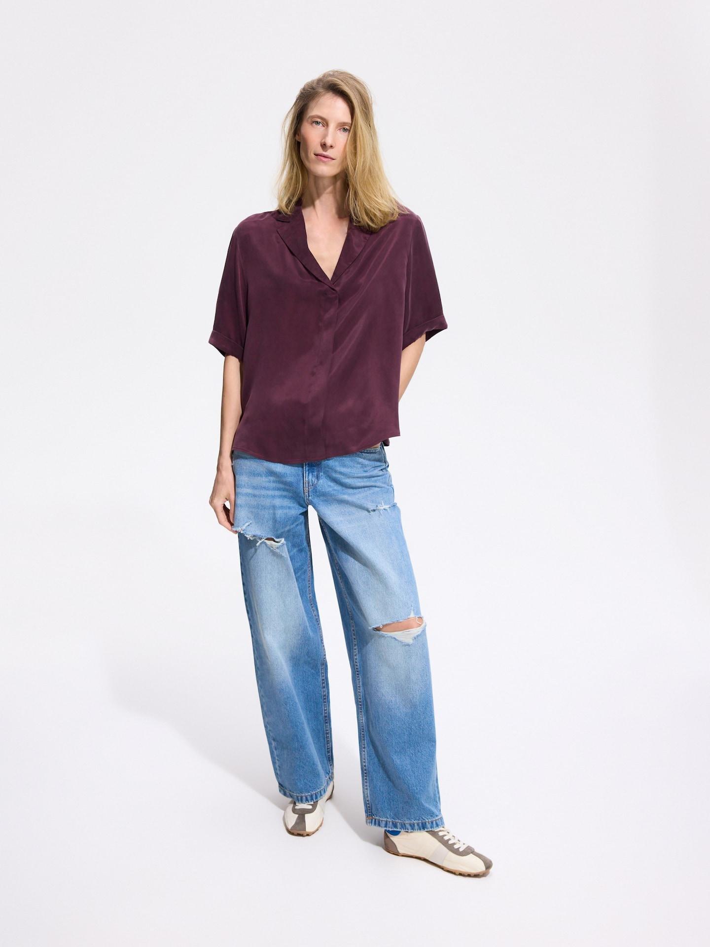 Red Cupro Rich Shirt With Viscose Blend, Burgundy, medium
