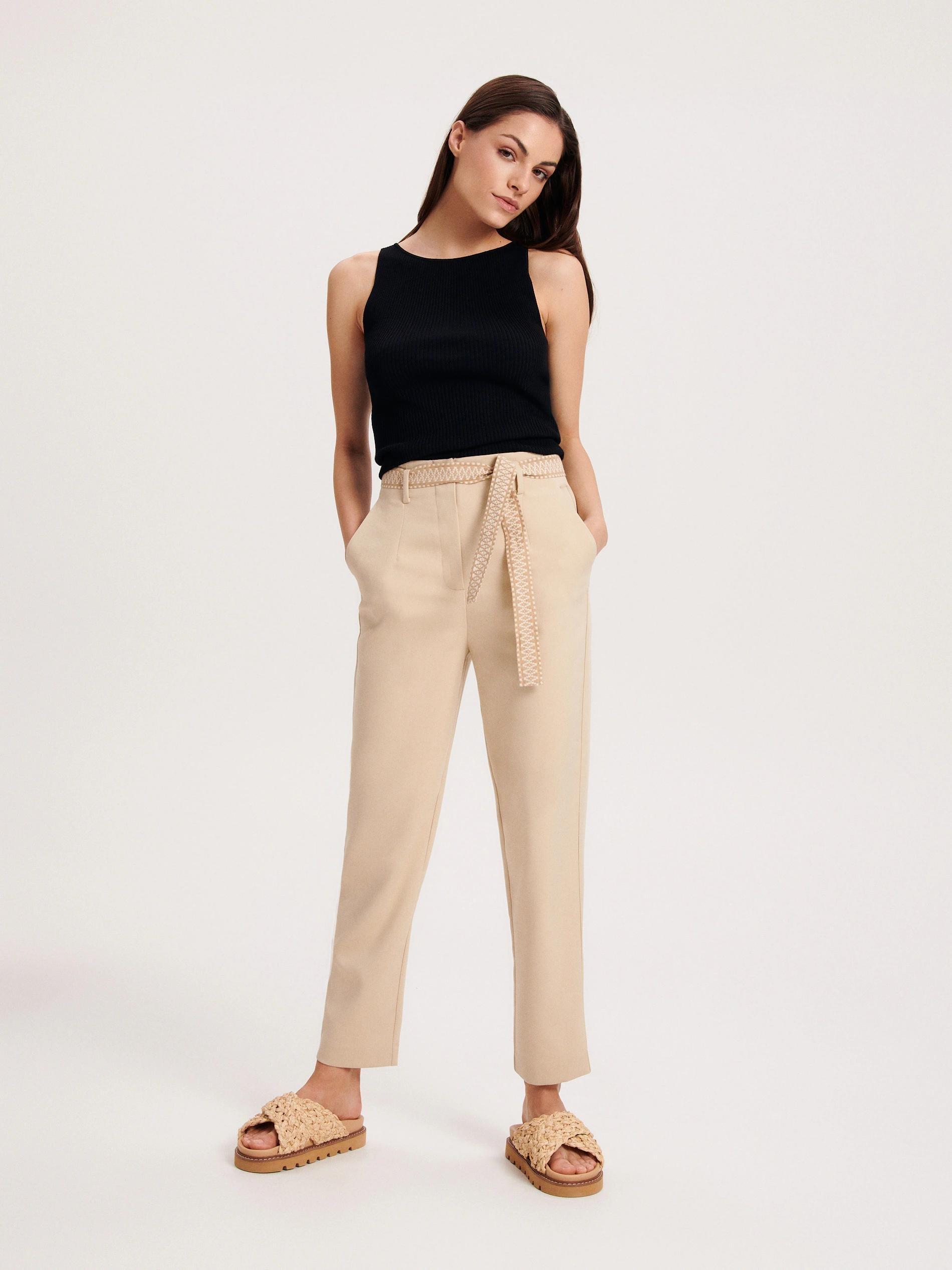 Beige tie sale waist trousers