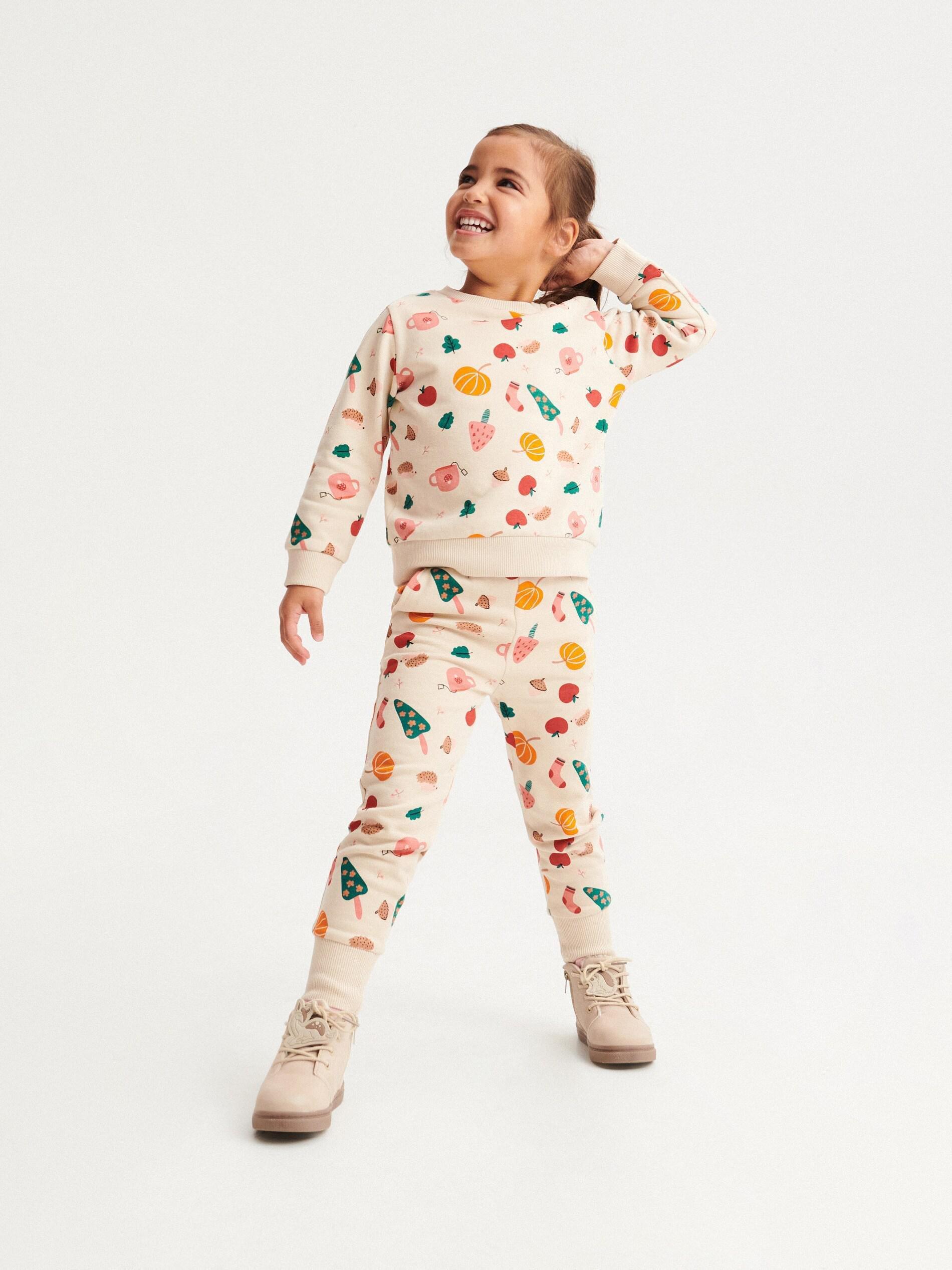 Beige Patterned Sweatpants, Kids Girls, , large image number 0